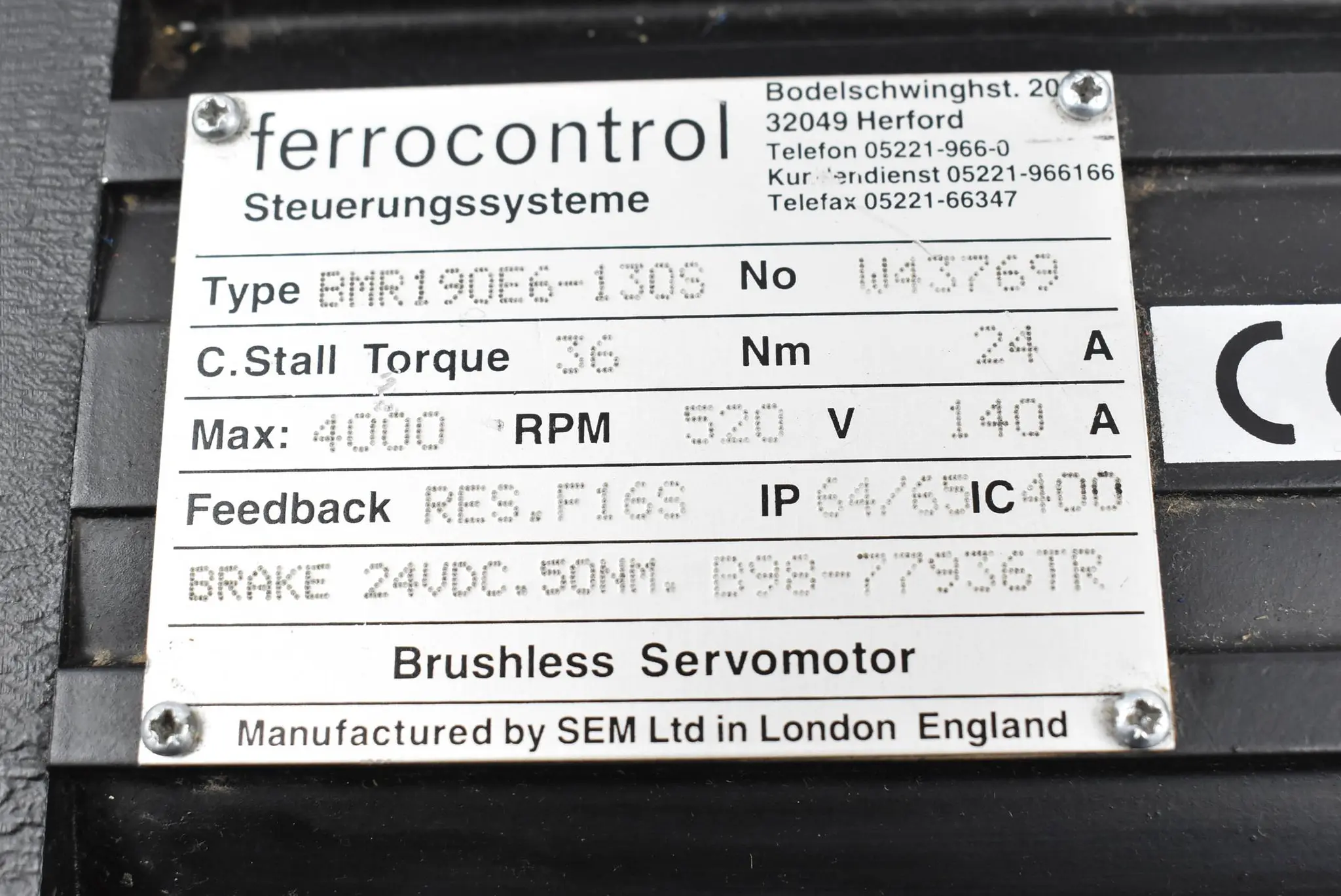 Produktfoto 1 von Ferrocontrol Brushless Servomotor BMR190E6-130S