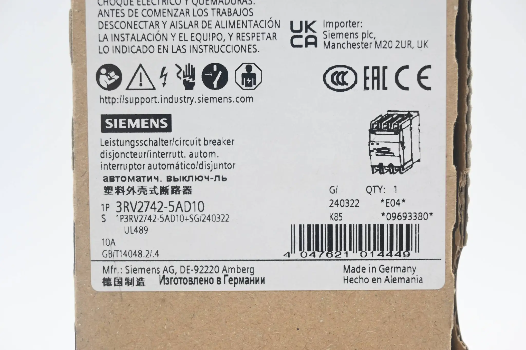 Produktfoto 1 von Siemens Sirius Leistungsschalter Bg. S3 3RV2742-5AD10 ( 3RV2 742-5AD10 )