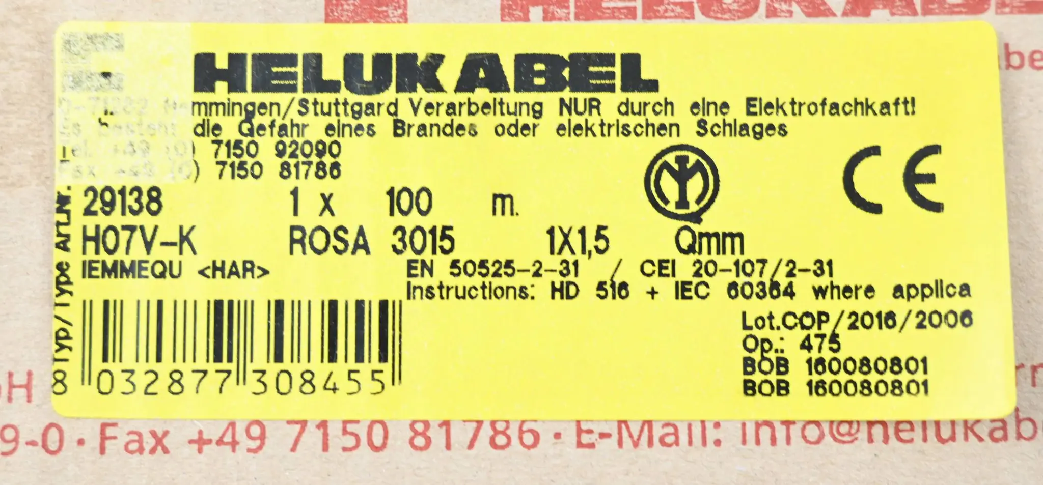 Produktfoto 1 von Helukabel Einzelader H07V-K Ring 1x1,5qmm, rosa ( 29138 ) 100m