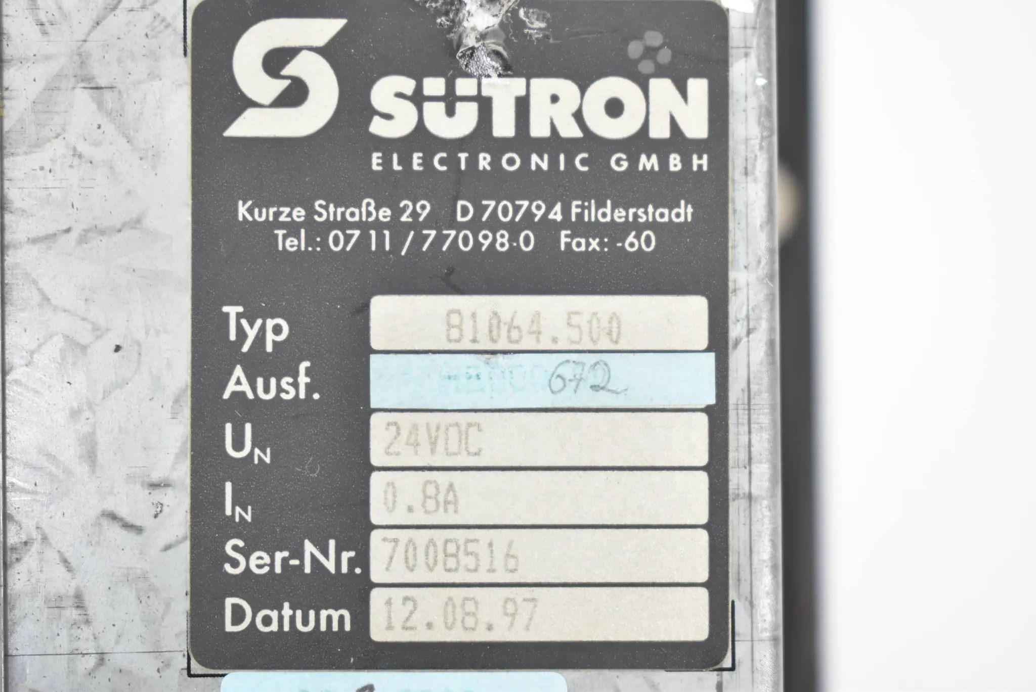 Sütron Dürr Behr Bedienfeld BT35 Typ 81064.500 ( HL000672 ) 24VDC 0,8A