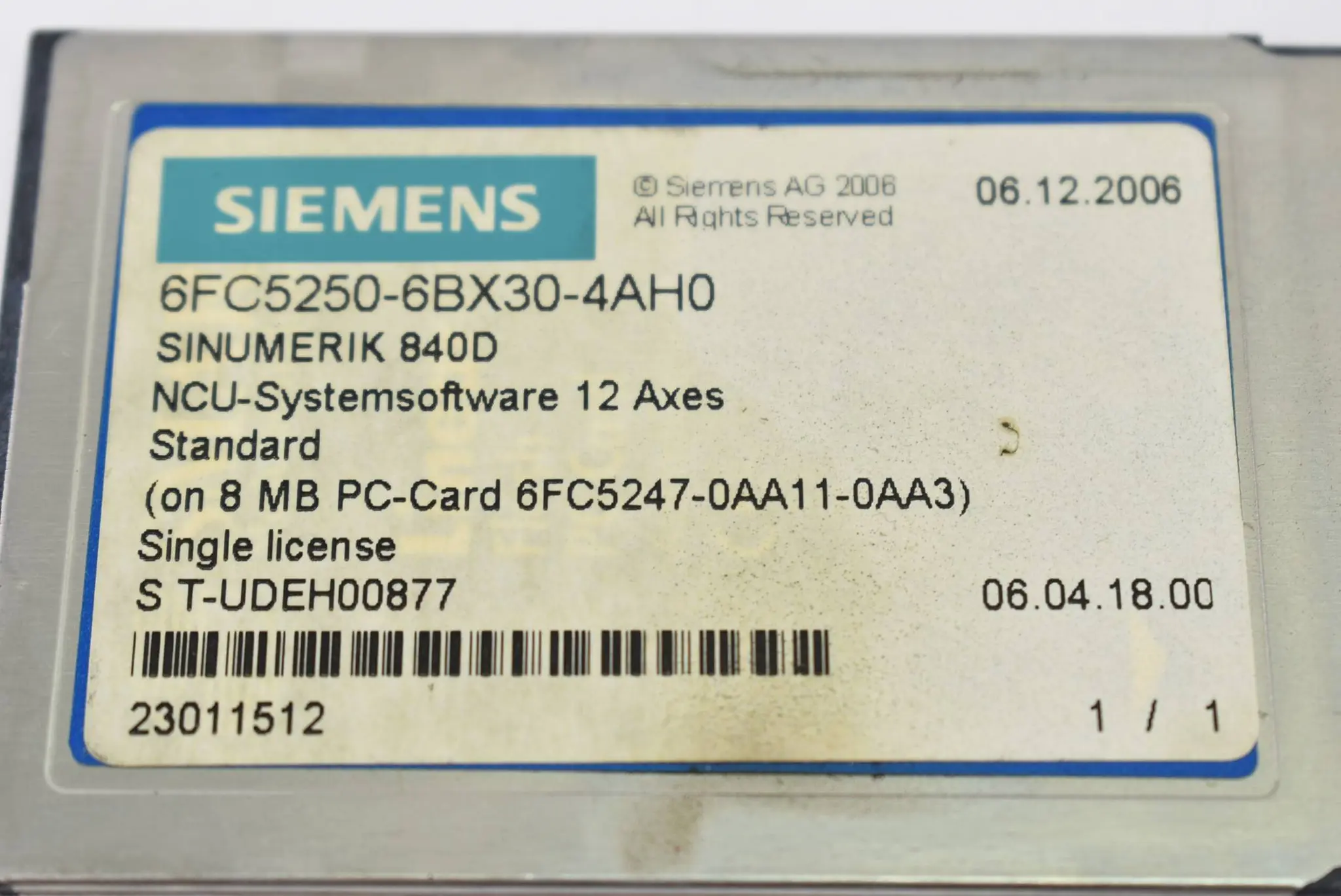 Produktfoto 1 von Siemens Sinumerik 840D CNC-Software 6FC5250-6BX30-4AH0 ( 6FC5 250-6BX30-4AH0 )