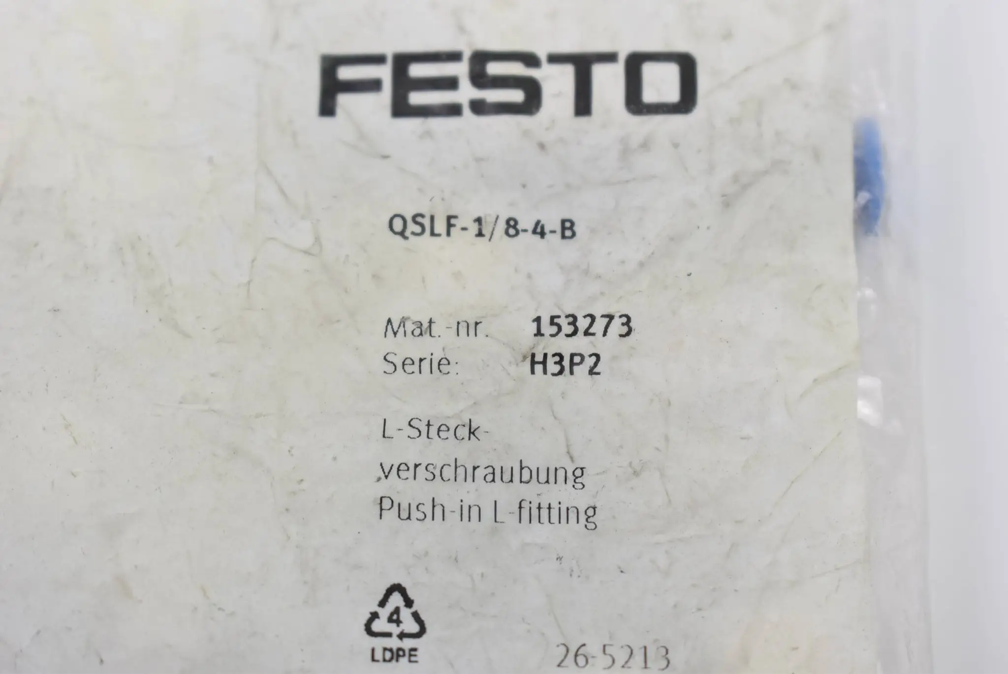 Produktfoto 1 von Festo L-Steckverschraubung QSLF-1/8-4-B ( 152273 )
