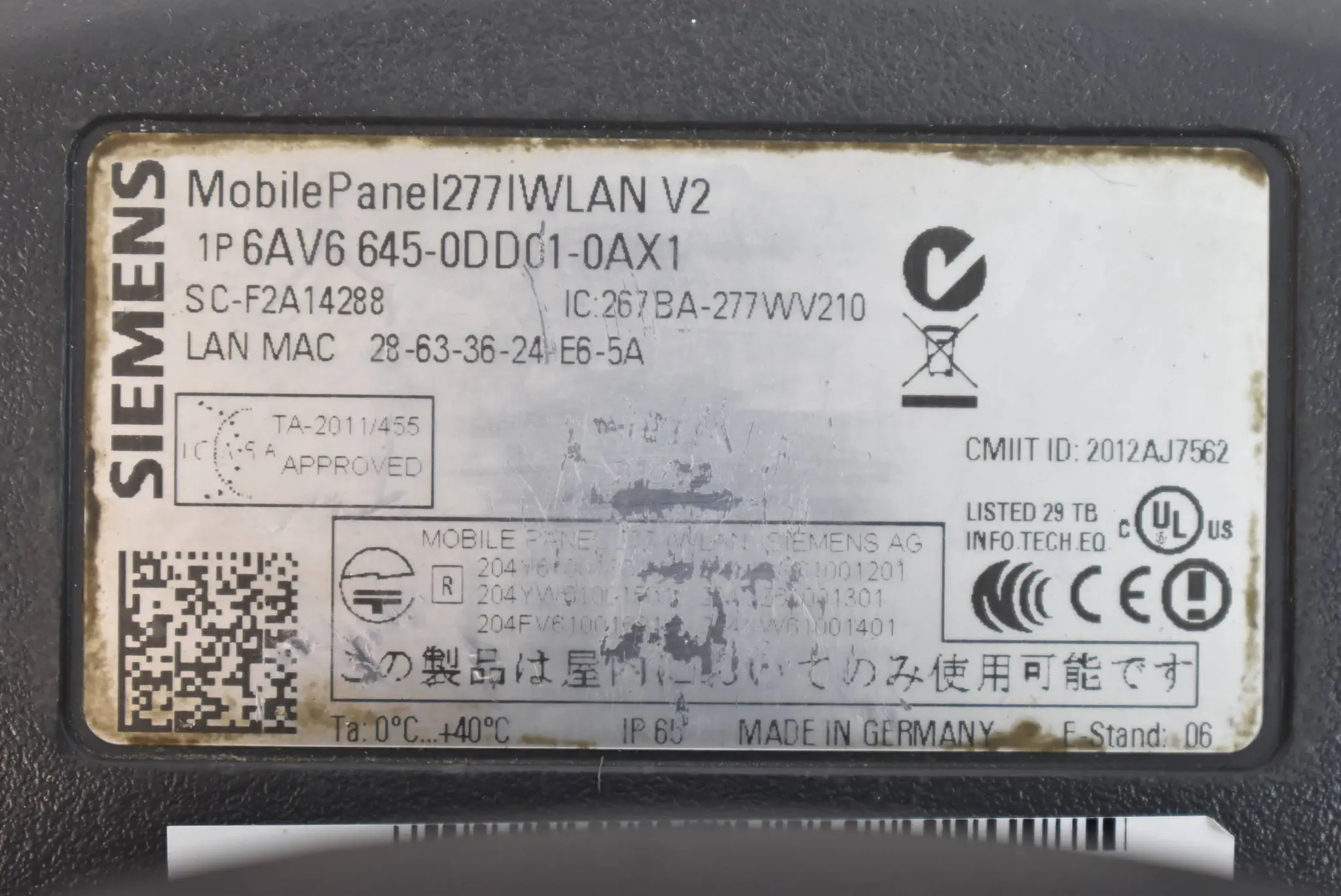 Produktfoto 1 von Siemens Mobile Panel Rückschale Backcover für 6AV6645-0DD01-0AX1 Zustand C