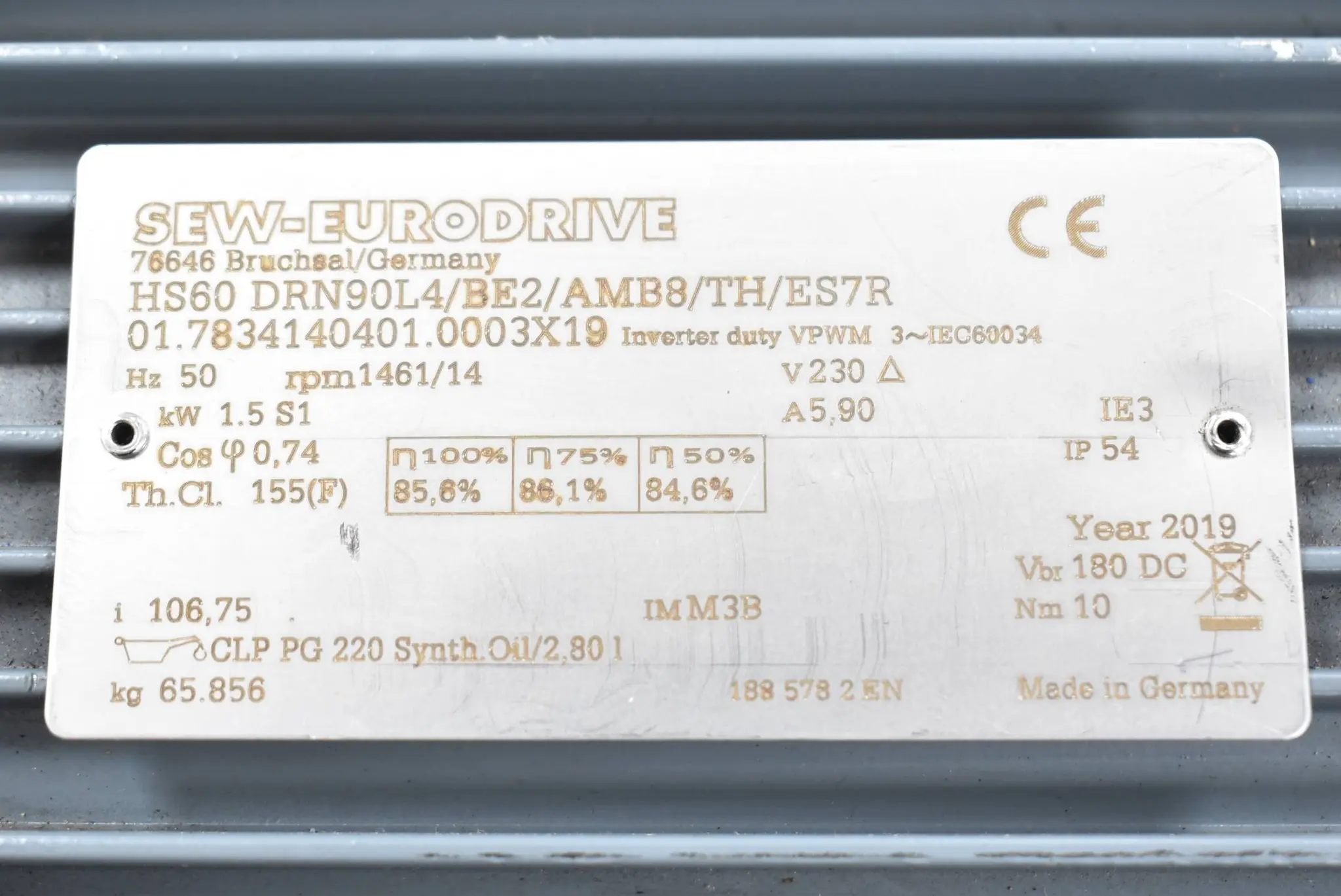 Produktfoto 1 von SEW-Eurodrive Getriebemotor HS60 DRN90L4/BE2/AMB8/TH/ES7R
