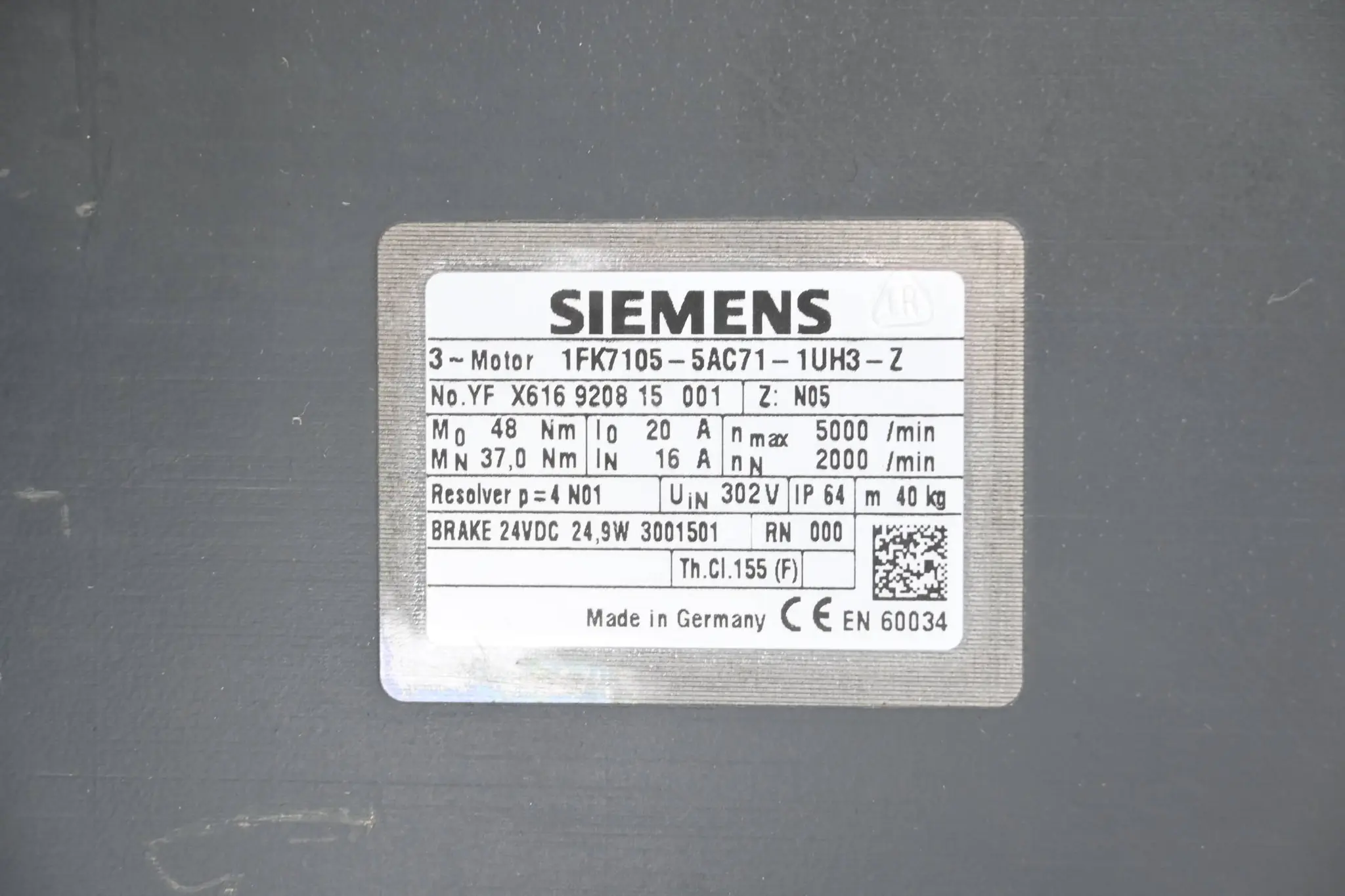 Produktfoto 1 von Siemens Synchronservomotor 1FK7105-5AC71-1UH3-Z ( 1FK7 105-5AC71-1UH3-Z ) Z= N05