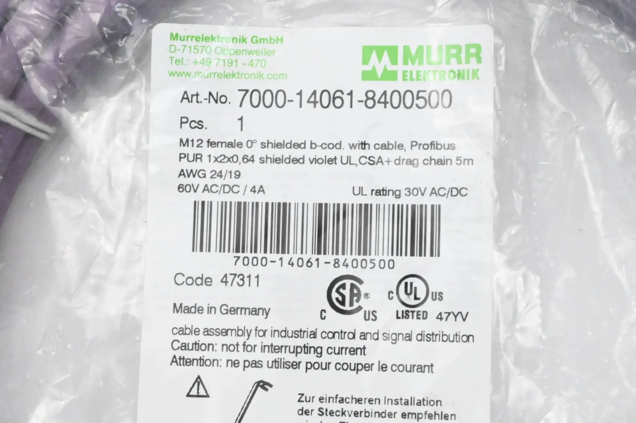 Produktfoto 1 von Murr Elektronik Steckverbinder 7000-14061-8400500 5m