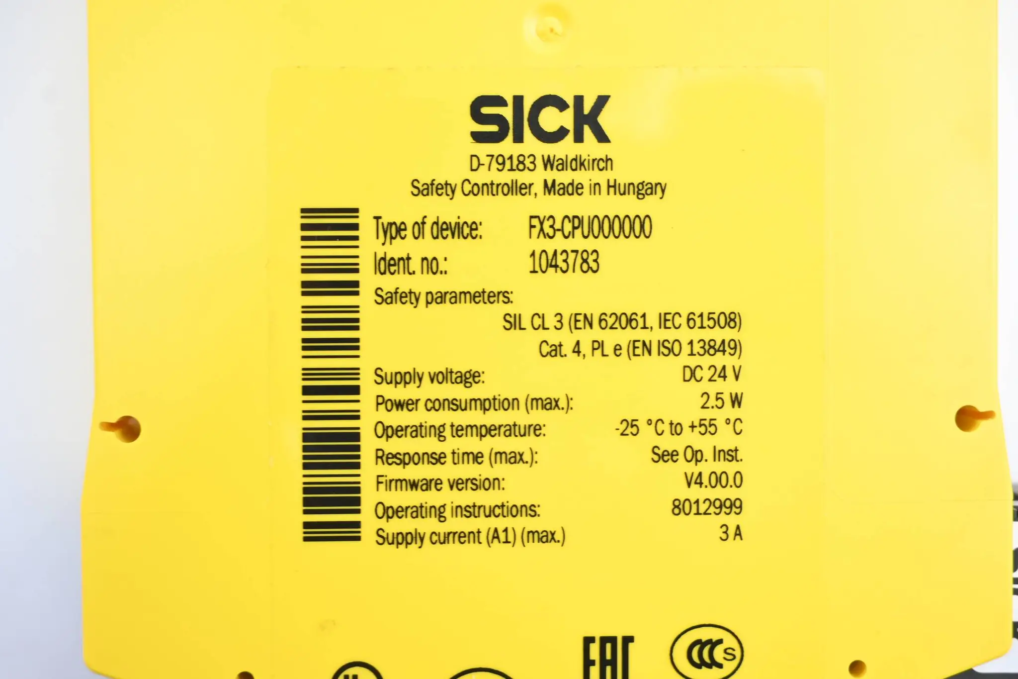 Produktfoto 1 von Sick Sicherheitssteuerung FX3-CPU000000 ( 1043783 ) inkl. FX3-MPL000001