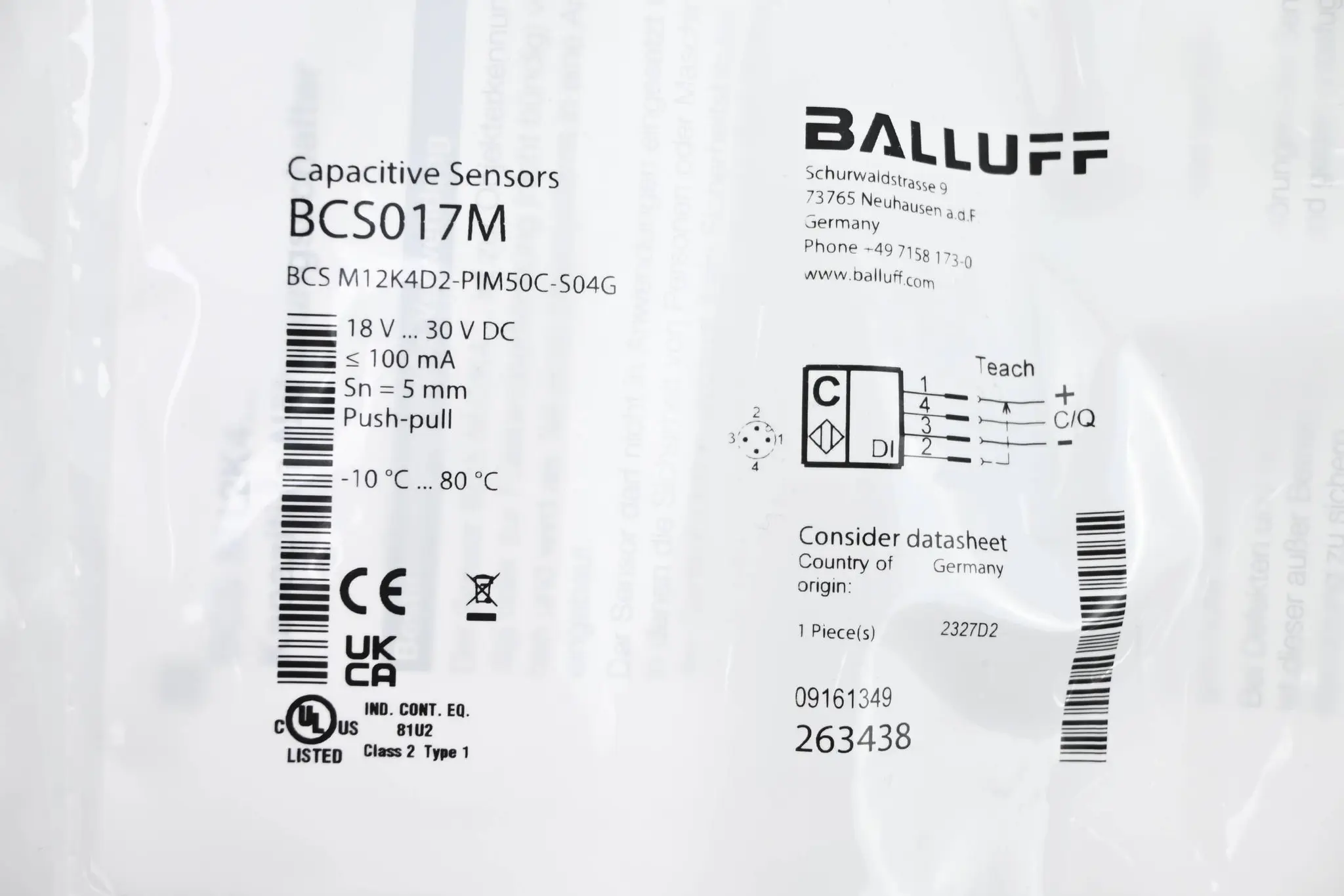 Produktfoto 1 von Balluff kapazitiver Näherungssensor BCS017M ( BCS M12K4D2-PIM50C-S04G )