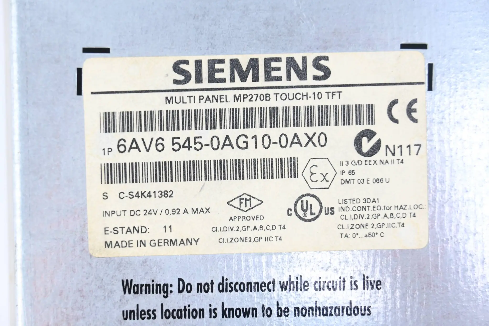 Produktfoto 1 von Siemens Multi Panel MP270B 6AV6545-0AG10-0AX0 ( 6AV6 545-0AG10-0AX0 )E.11