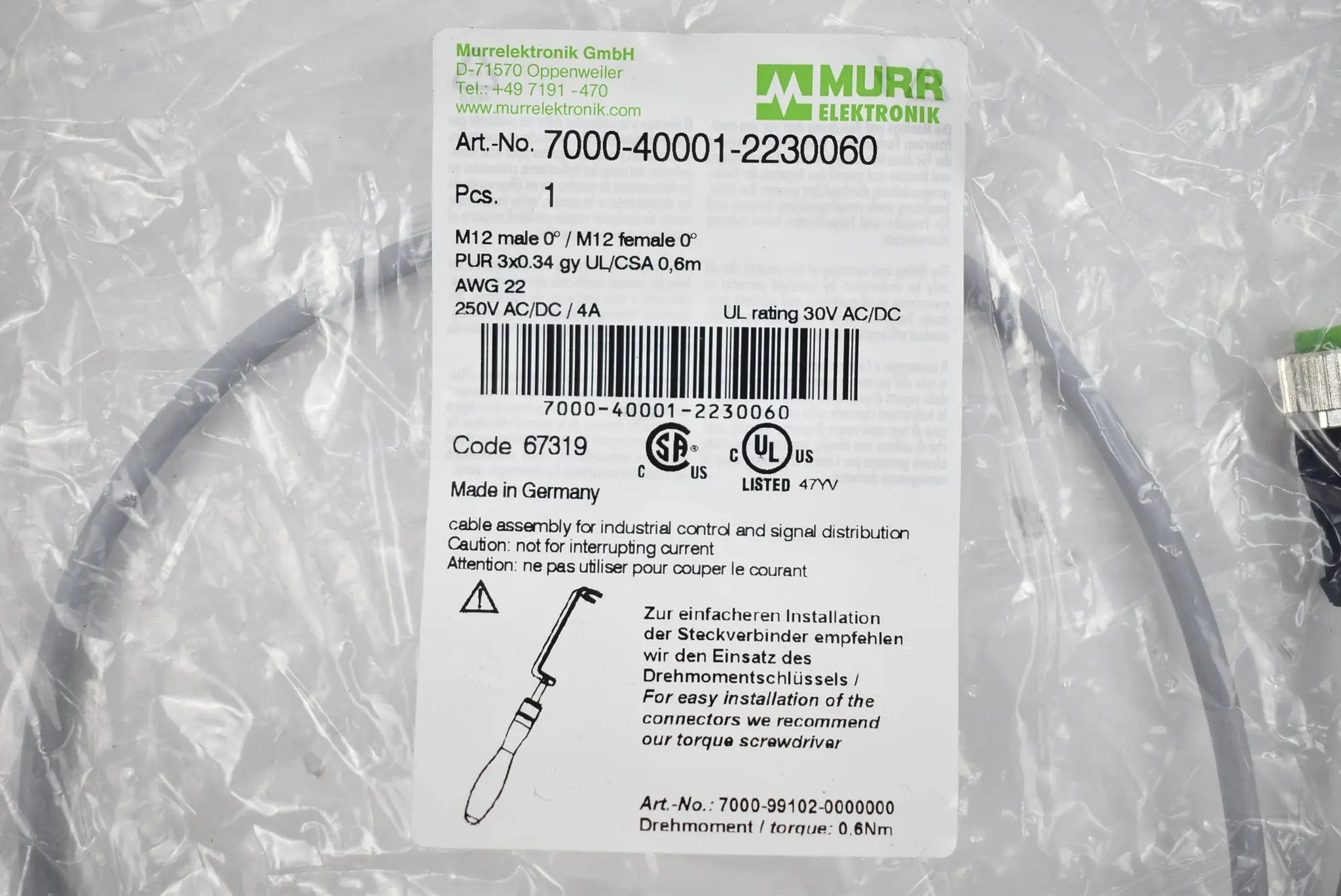 Produktfoto 1 von Murr Elektronik Verbindungskabel 7000-40001-2230060 ( 67319 )