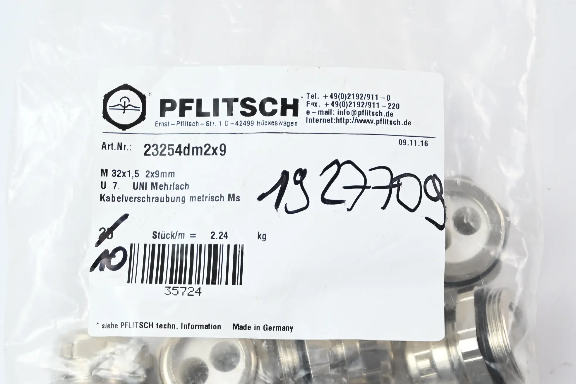 Produktfoto 1 von Pflitsch Kabelverschraubung metrisch 23254dm2x9 ( M32x1,5 7 2x9mm ) 10 Stück