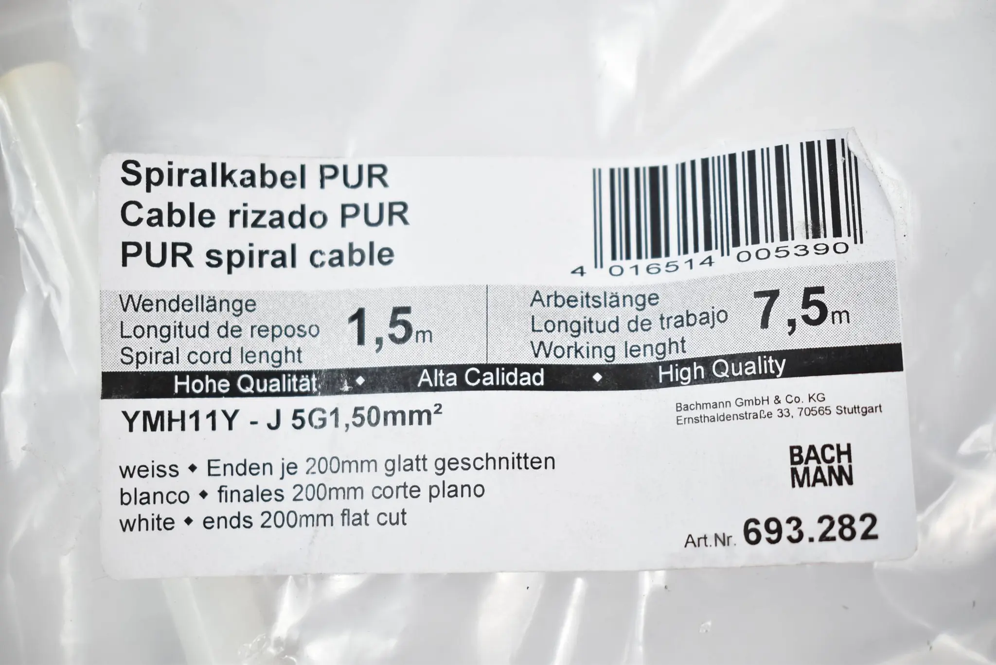 Produktfoto 1 von Bachmann Spiralkabel PUR 693.282 ( YMH11Y-J5G1 )