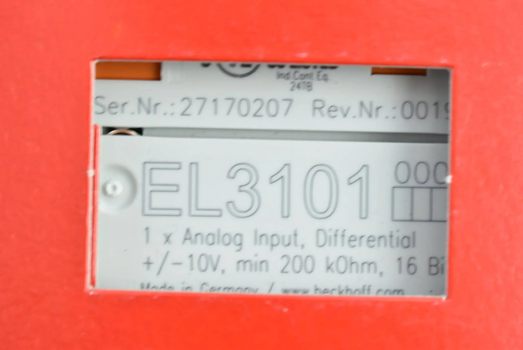 Produktfoto 1 von Beckhoff EtherCAT-Klemme 1-Kanal-Analog-Eingang 10V 16Bit EL3101 ( EL 3101 )