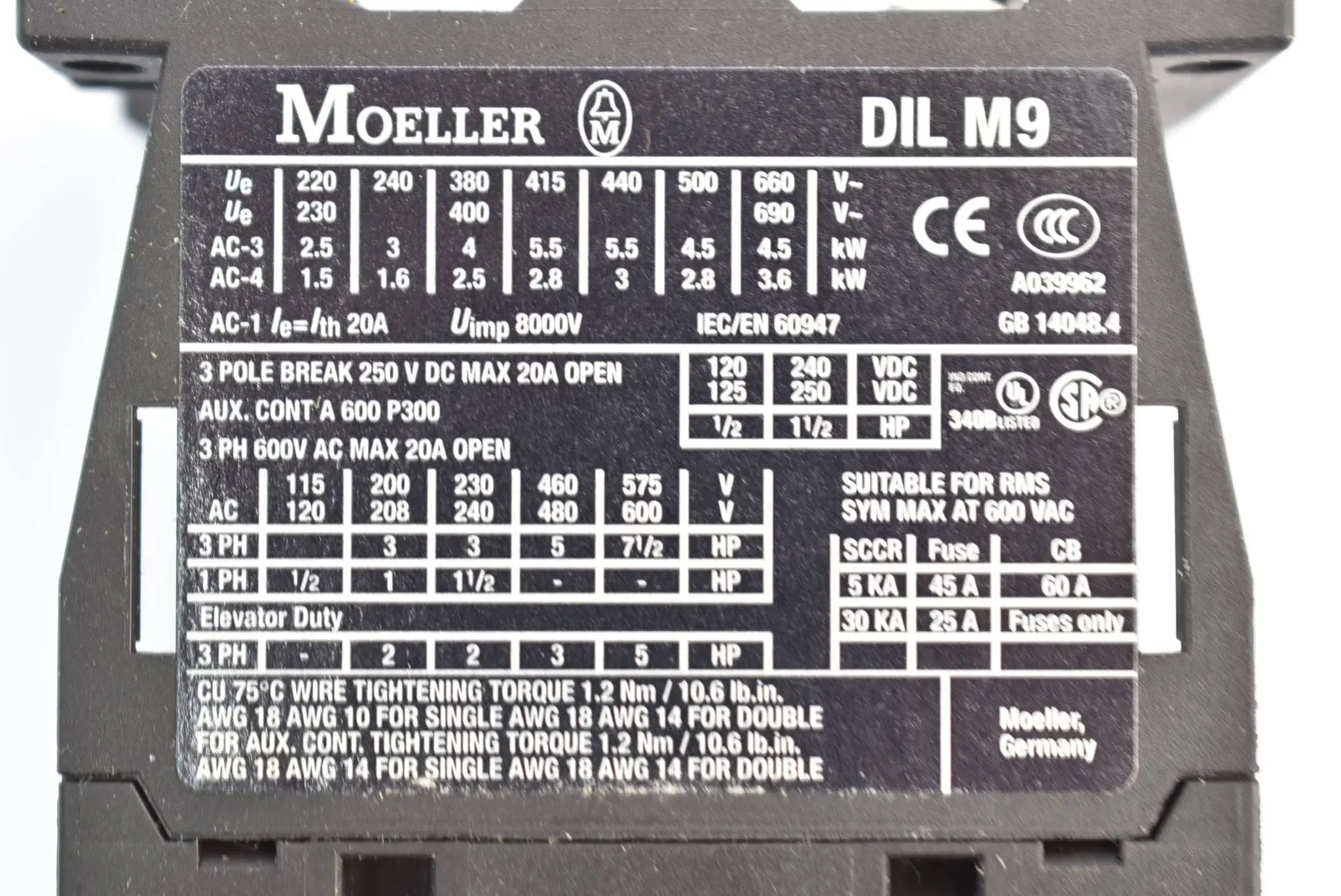 Produktfoto 1 von Klöckner-Möller Leistungsschütz DIL M9