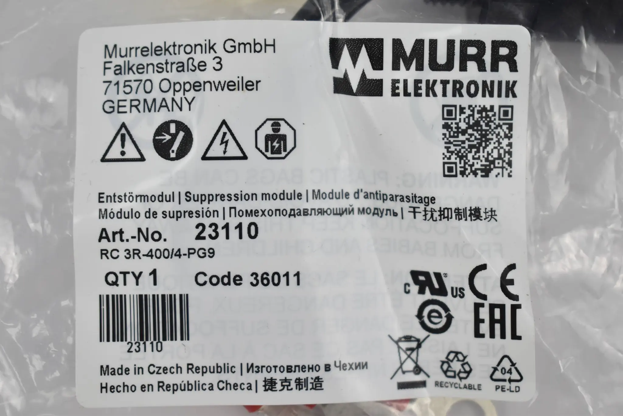 Produktfoto 1 von Murr elektronik Entstörmodul Überspannungsbegrenzer RC 3R-400/4-PG9 ( 23110 )