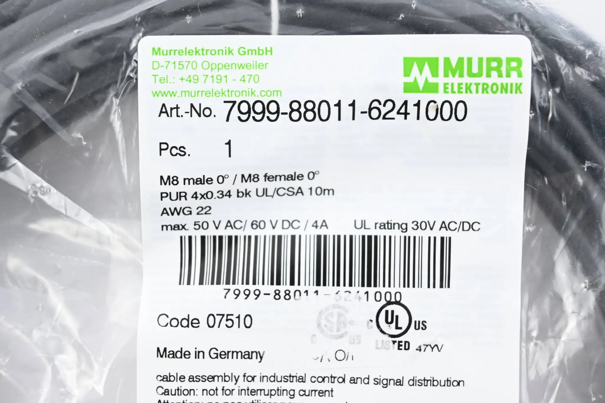 Produktfoto 1 von Murr Elektronik Kabel 7999-88011-6241000 ( 10,0m )