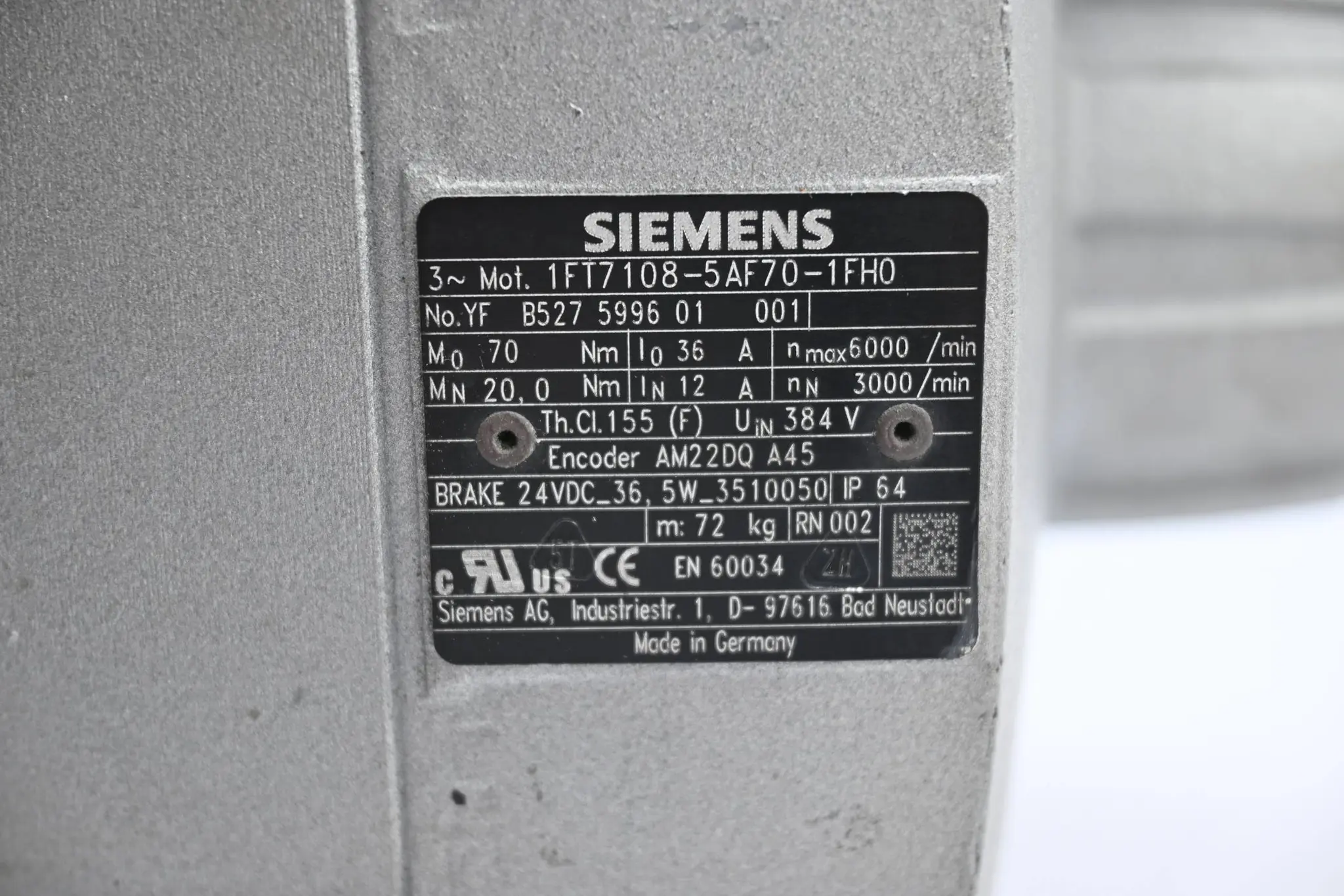 Produktfoto 1 von Siemens Simotics S Synchronmotor 1FT7108-5AF70-1FH0 ( 1FT7 108-5AF70-1FH0 )