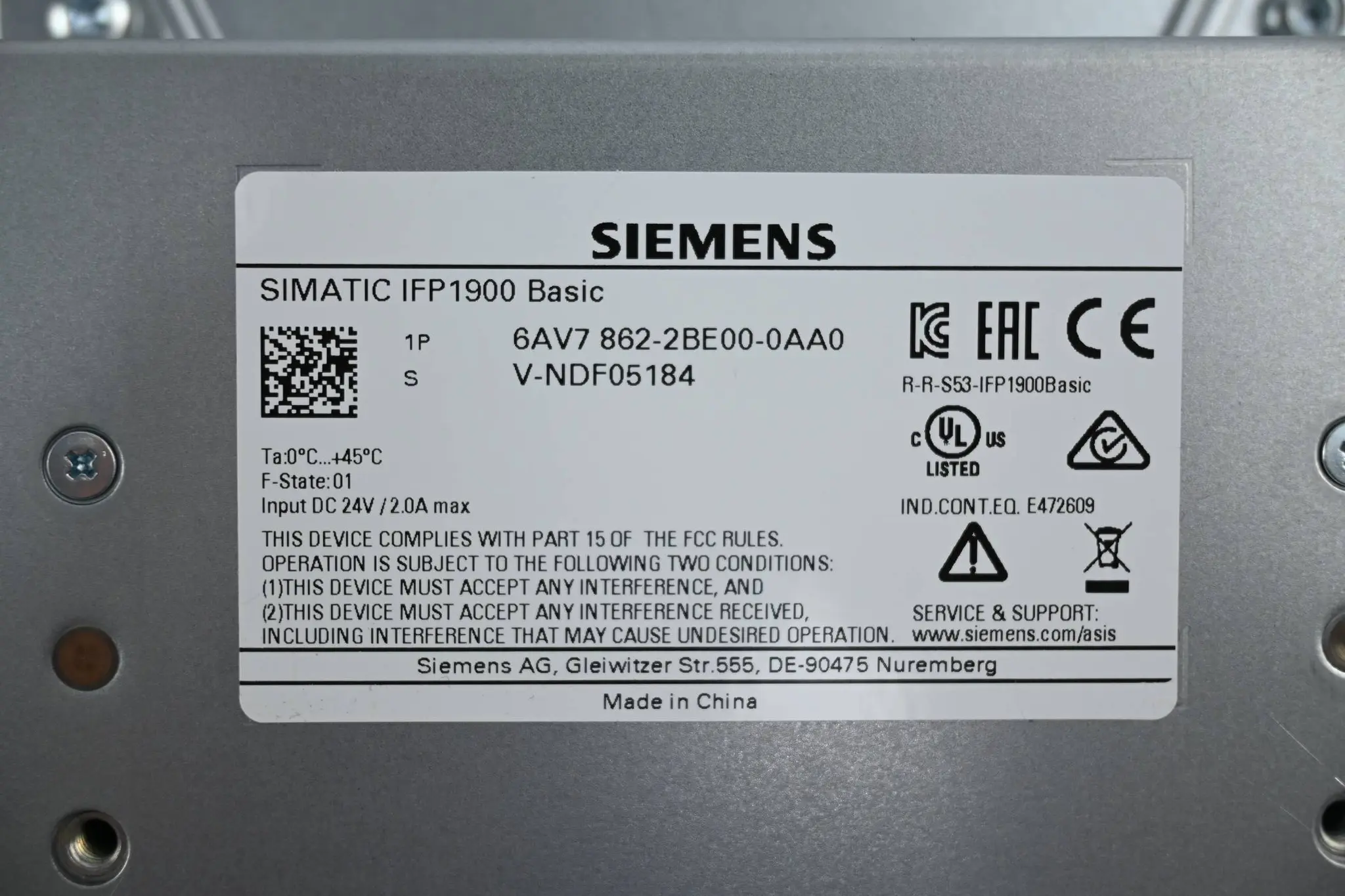 Produktfoto 1 von Siemens Simatic IFP1900 19" Panel 6AV7862-2BE00-0AA0 ( 6AV7 862-2BE00-0AA0 ) E01