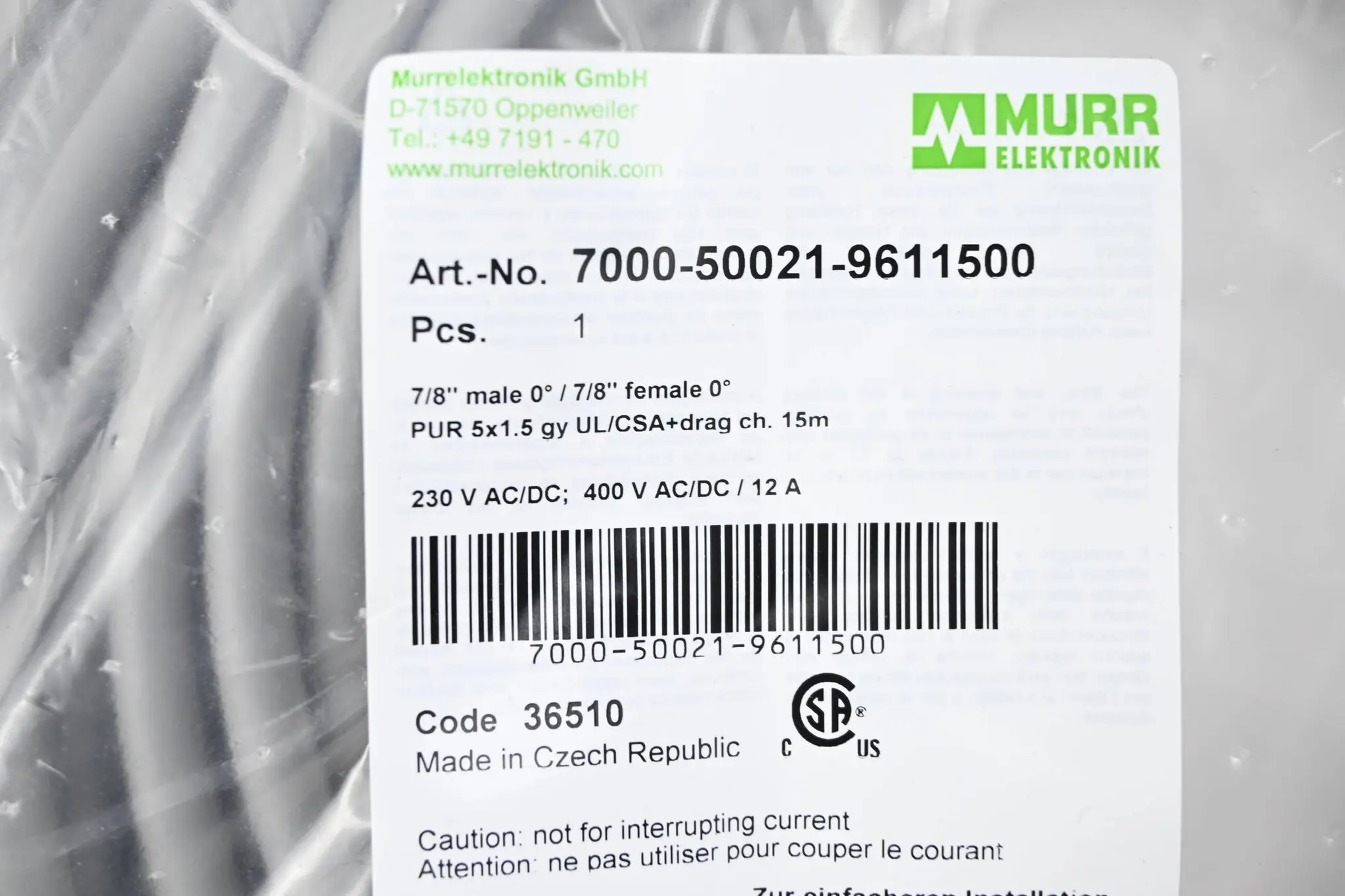 Produktfoto 1 von Murr Elektronik Verbindungsleitung 7000-50021-9611500 ( 36510 ) 15,0m
