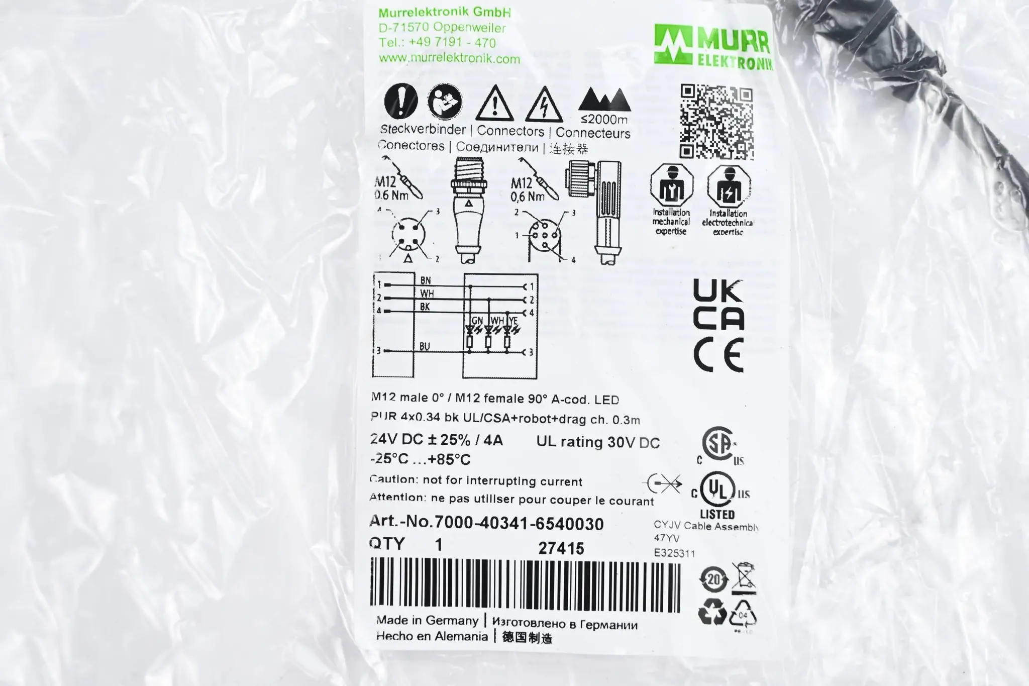 Produktfoto 1 von Murr Elektronik Verbindungskabel 7000-40341-6540030