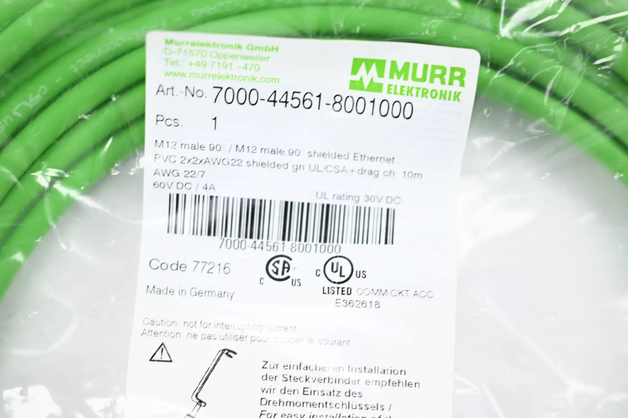 Produktfoto 1 von Murr PVC 1x4xAWG22 geschirmt gn UL/CSA+schleppk. 10m ( 7000-44561-8001000 )