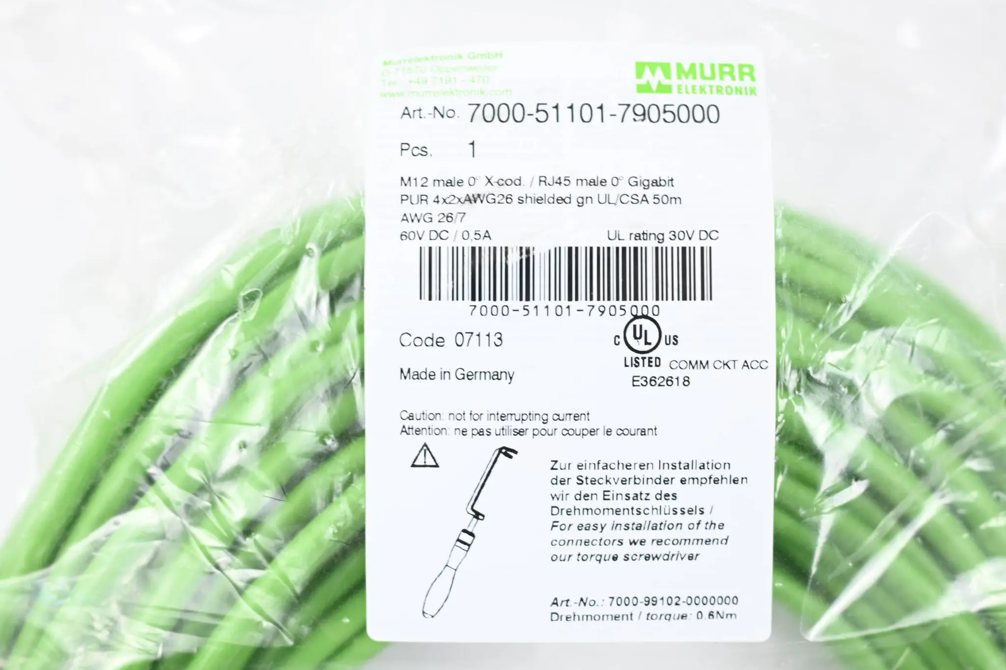 Produktfoto 1 von Murr PUR 4x2xAWG26 geschirmt gn UL/CSA 50m ( 7000-51101-7905000 )