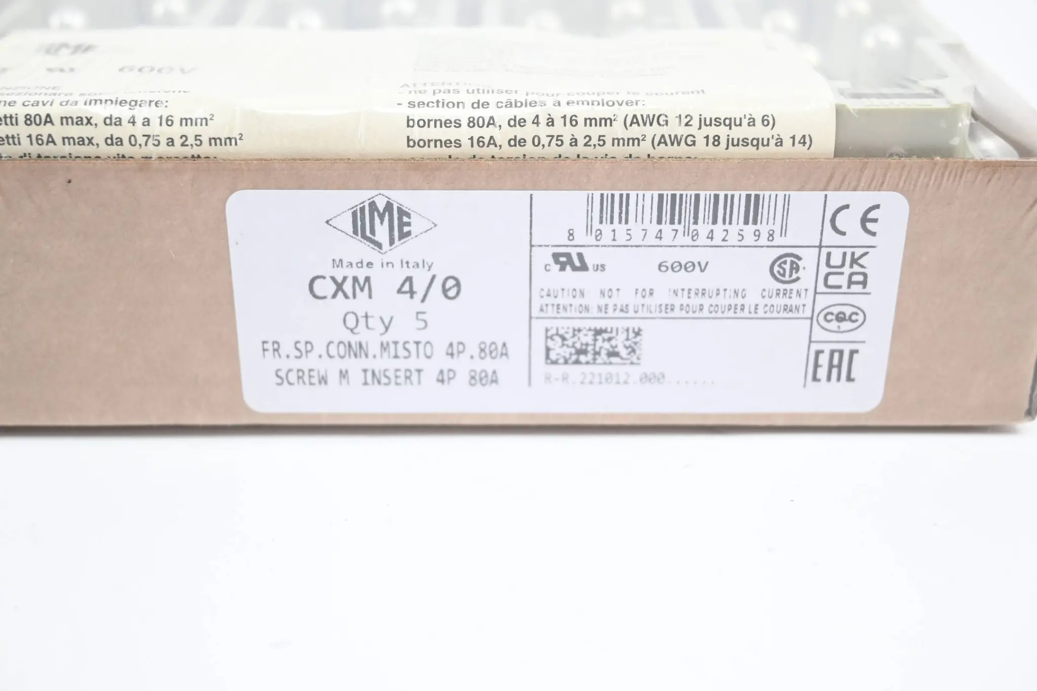 Produktfoto 1 von Ilme 5 Stück Stifteinsatz Schraubanschluss 80A 600V ( CXM 4/0 )