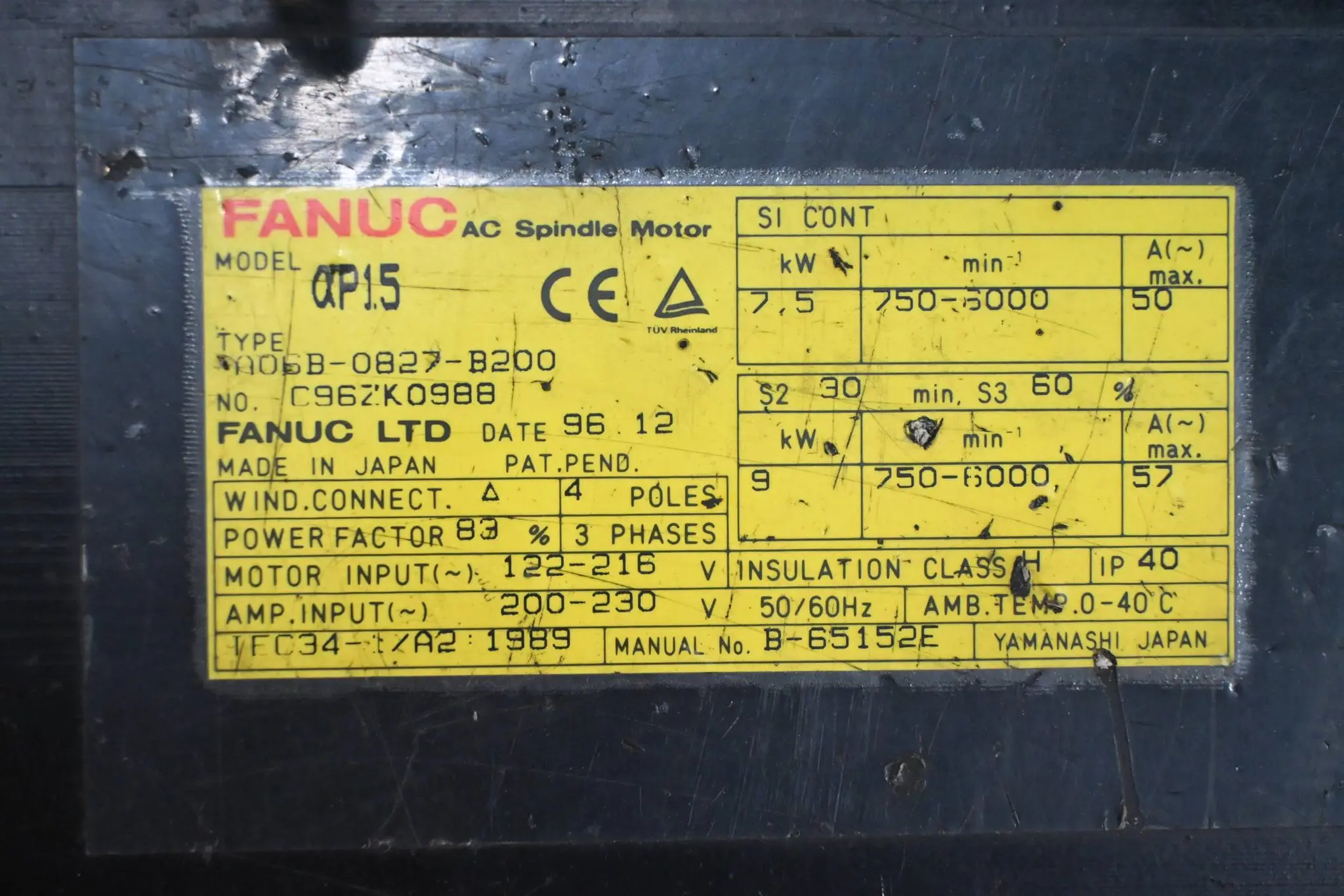 Produktfoto 1 von Fanuc AC-Spindelmotor A06B-0827-B200