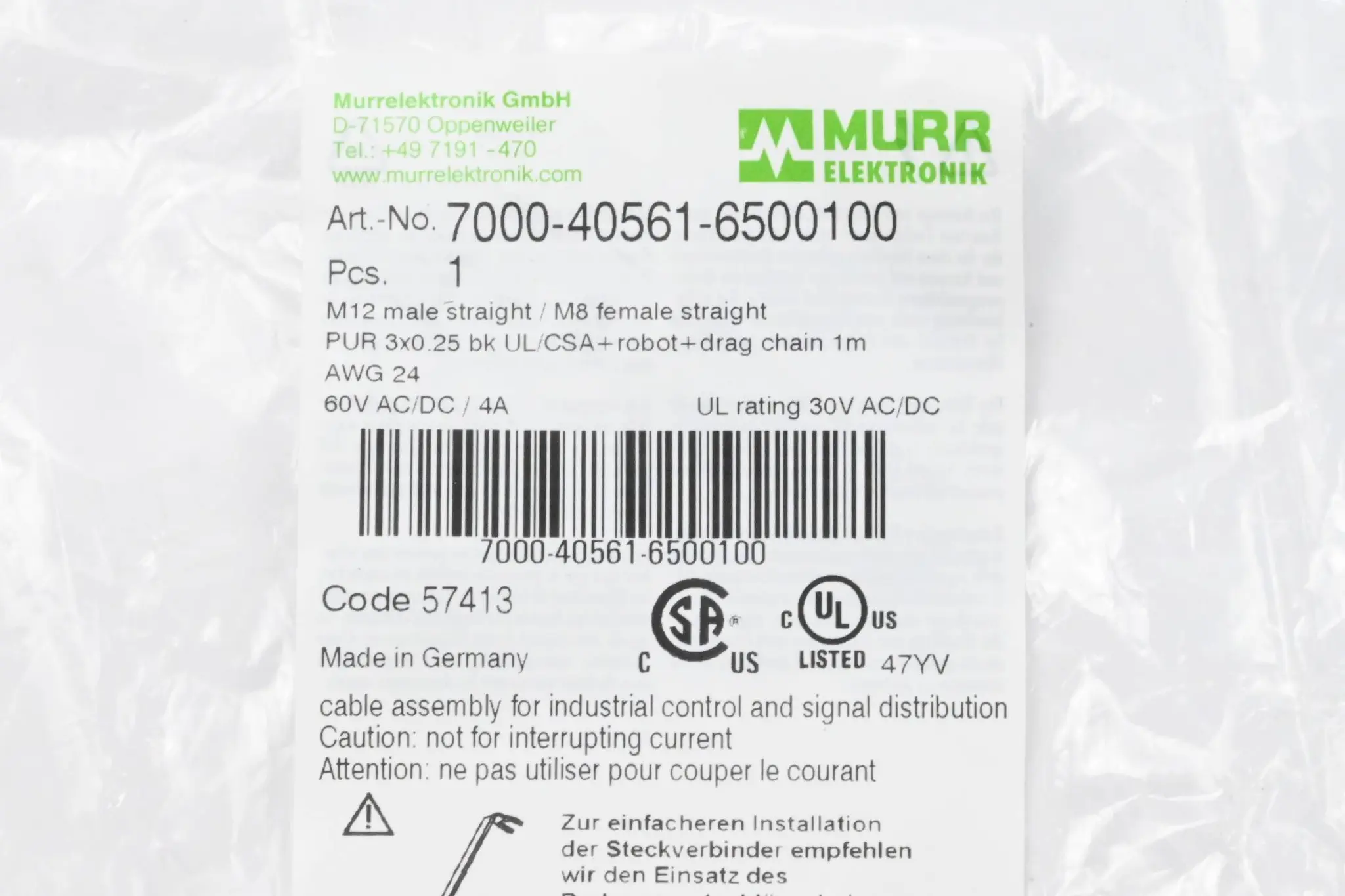 Produktfoto 1 von Murr Elektronik Steckverbinder 7000-40561-6500100 1m