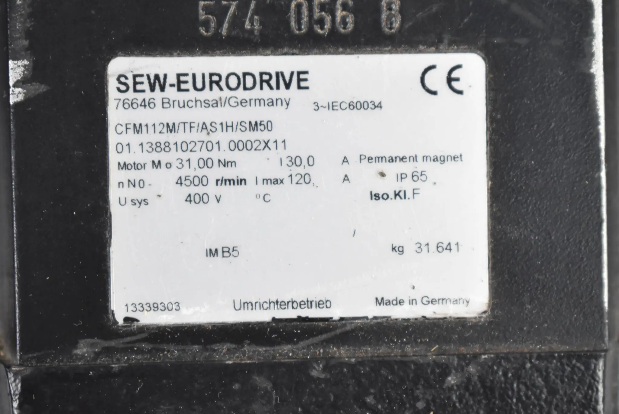 Produktfoto 1 von SEW Servomotor 31,0Nm 30,0A 4500rpm 400V CFM112M/TF/AS1H/SM50
