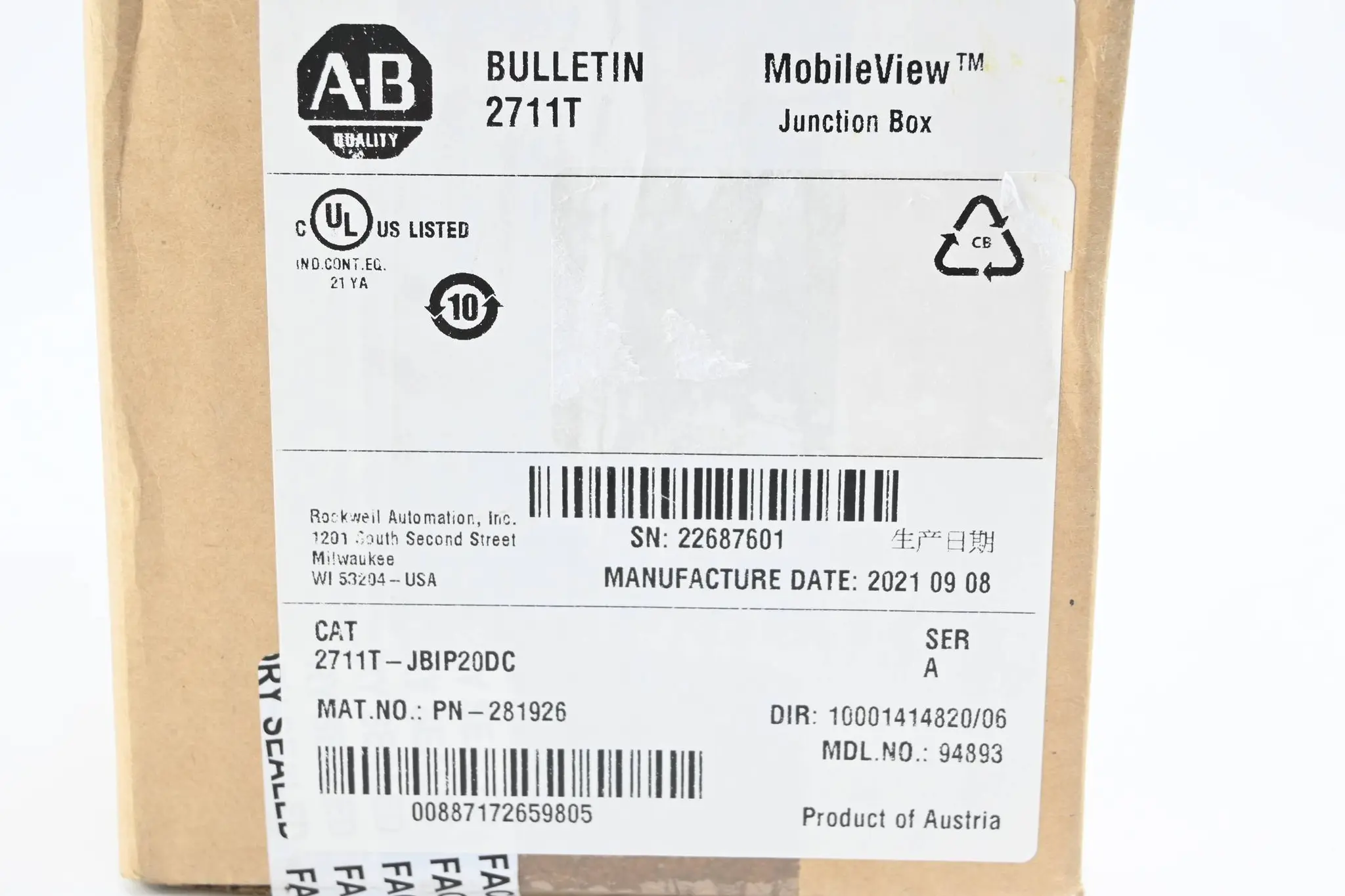 Produktfoto 1 von Allen Bradley Mobile View Junction Box 2711T-JBIP20DC ( 281926 )