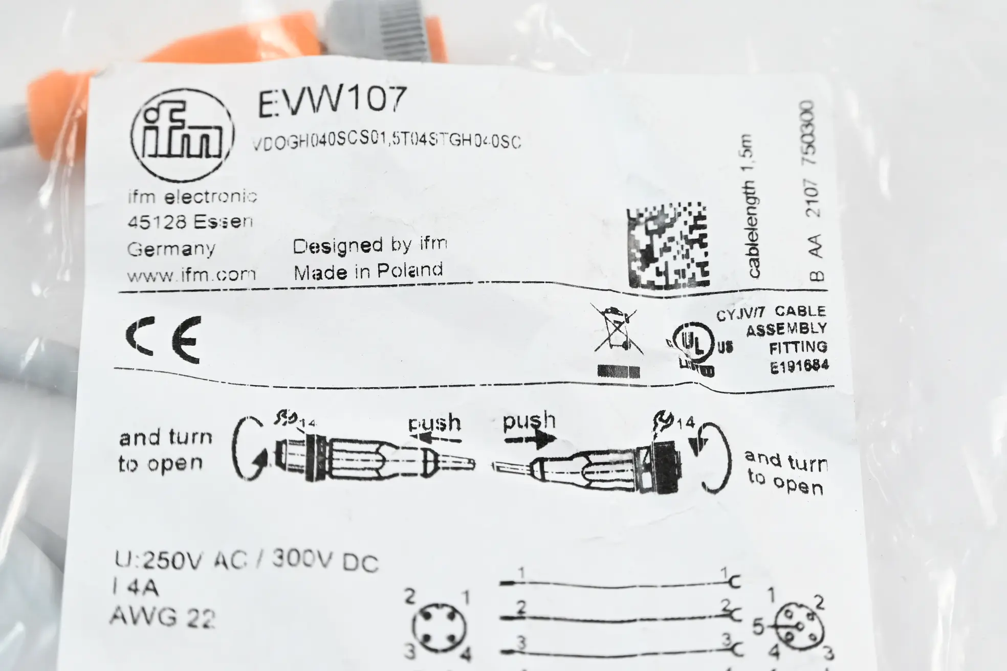 Produktfoto 1 von IFM Verbindungskabel EVW107 ( VDOGH040SCS01,5T04STGH040SCS )