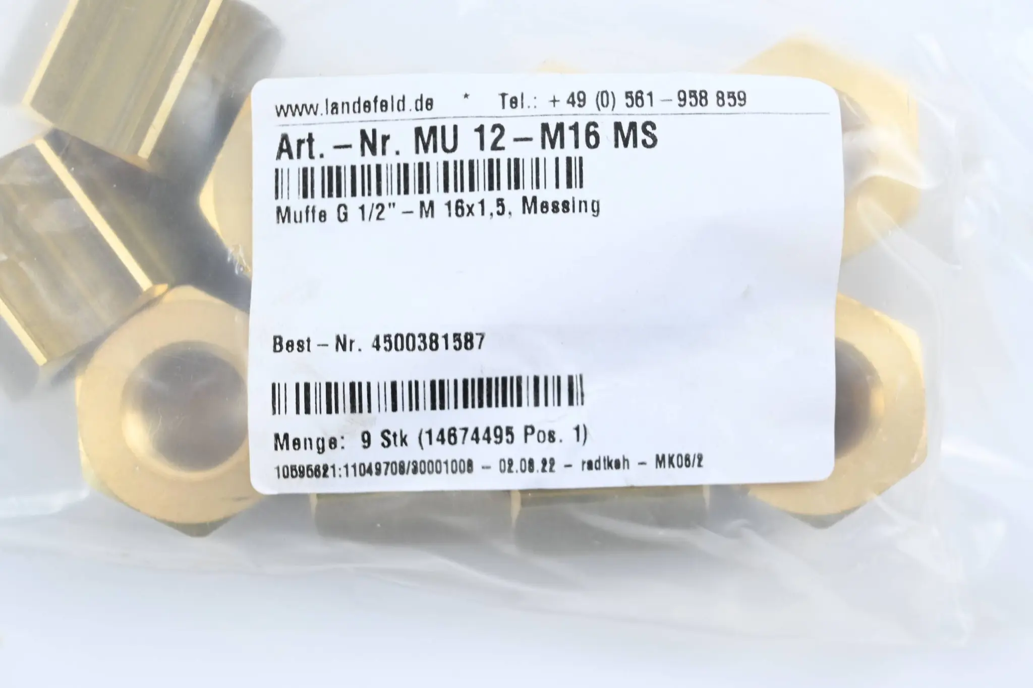 Produktfoto 1 von Landefeld 9 Stück Reduziermuffe MU 12-M16 MS ( 4500381587 )