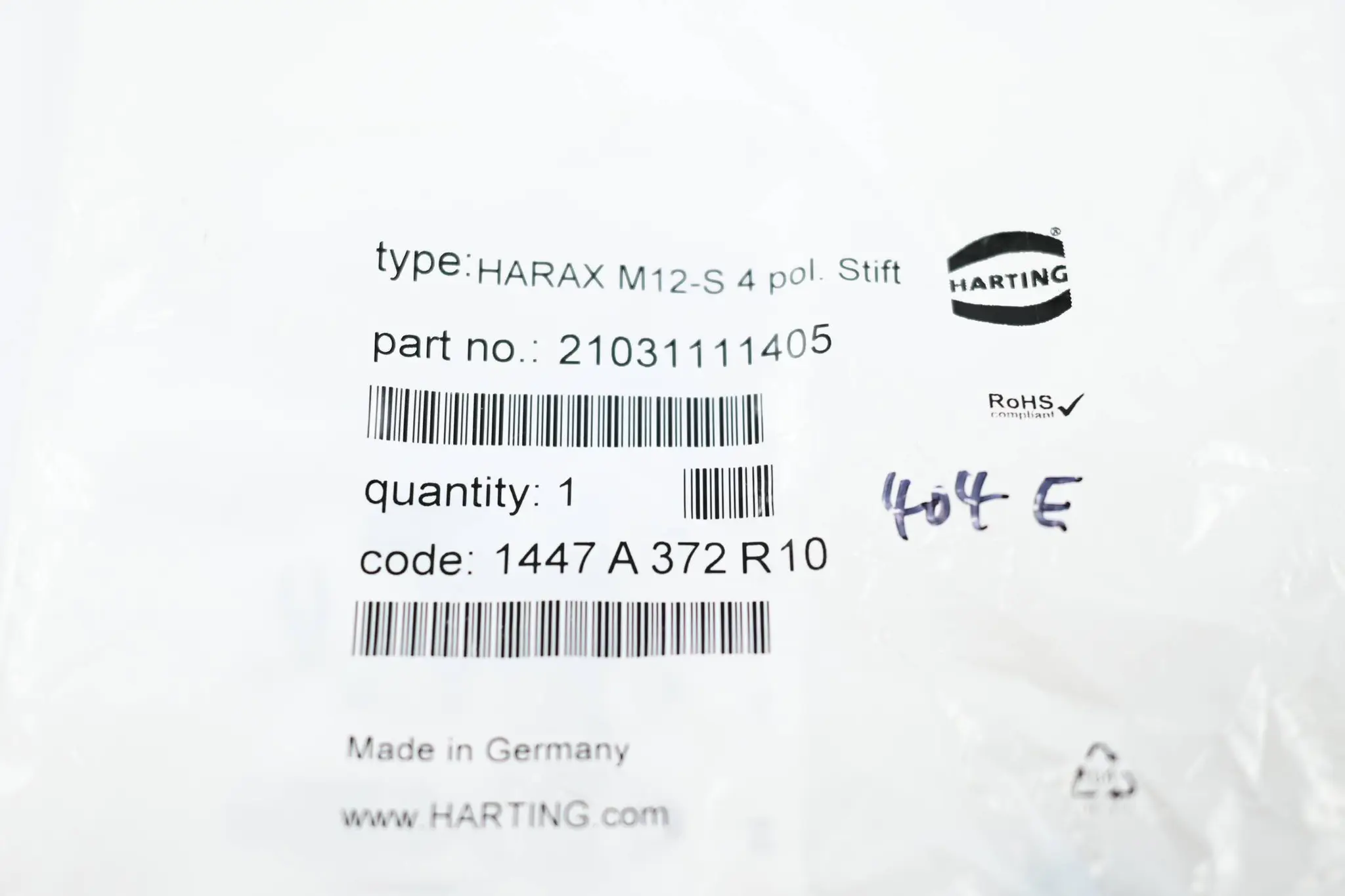 Produktfoto 1 von Harting Harax M12-S 4 pol. Stift ( 21031111405 )