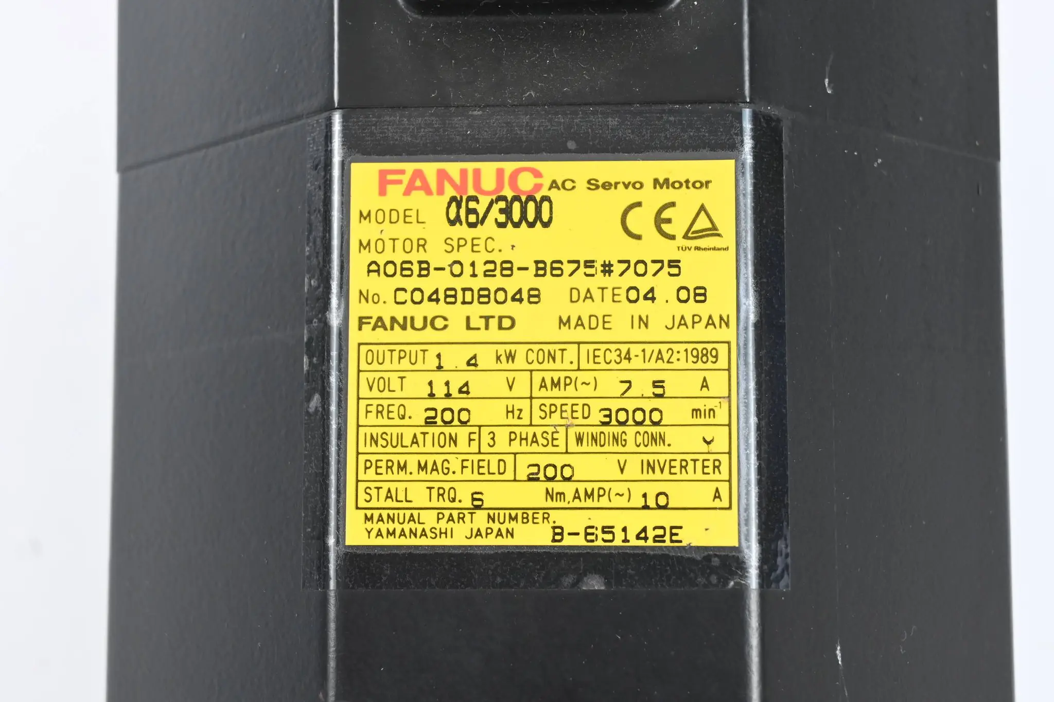 Produktfoto 1 von Fanuc AC Servomotor A06B-0128-B675#7075 inkl. Aufsatz