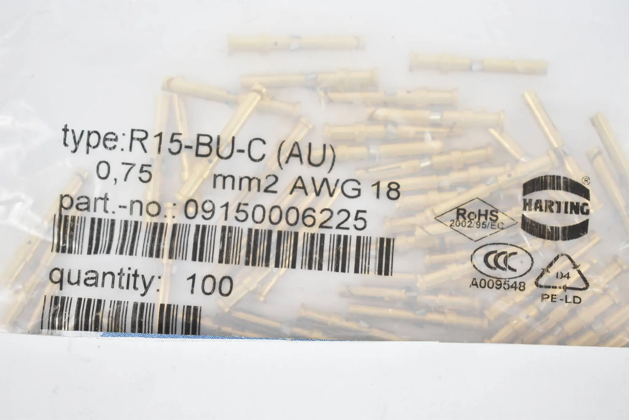 Produktfoto 1 von Harting Cimpkontakt R 15-BU-C-0,75mm² (AU) ( 09150006225 ) VE 100 Stück