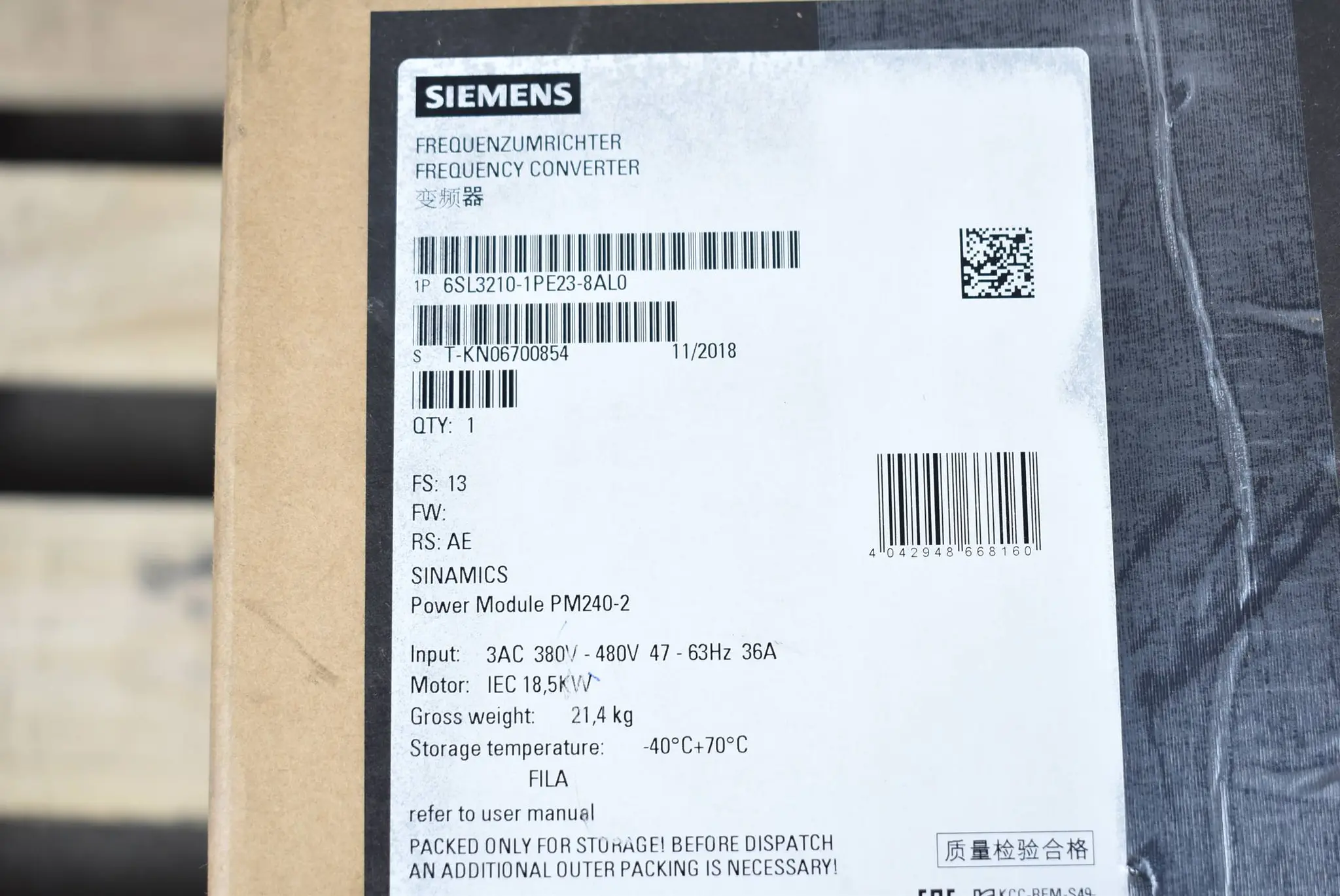 Produktfoto 1 von Siemens Sinamics G120 PM240-2 6SL3210-1PE23-8AL0 ( 6SL3 210-1PE23-8AL0 ) E.13