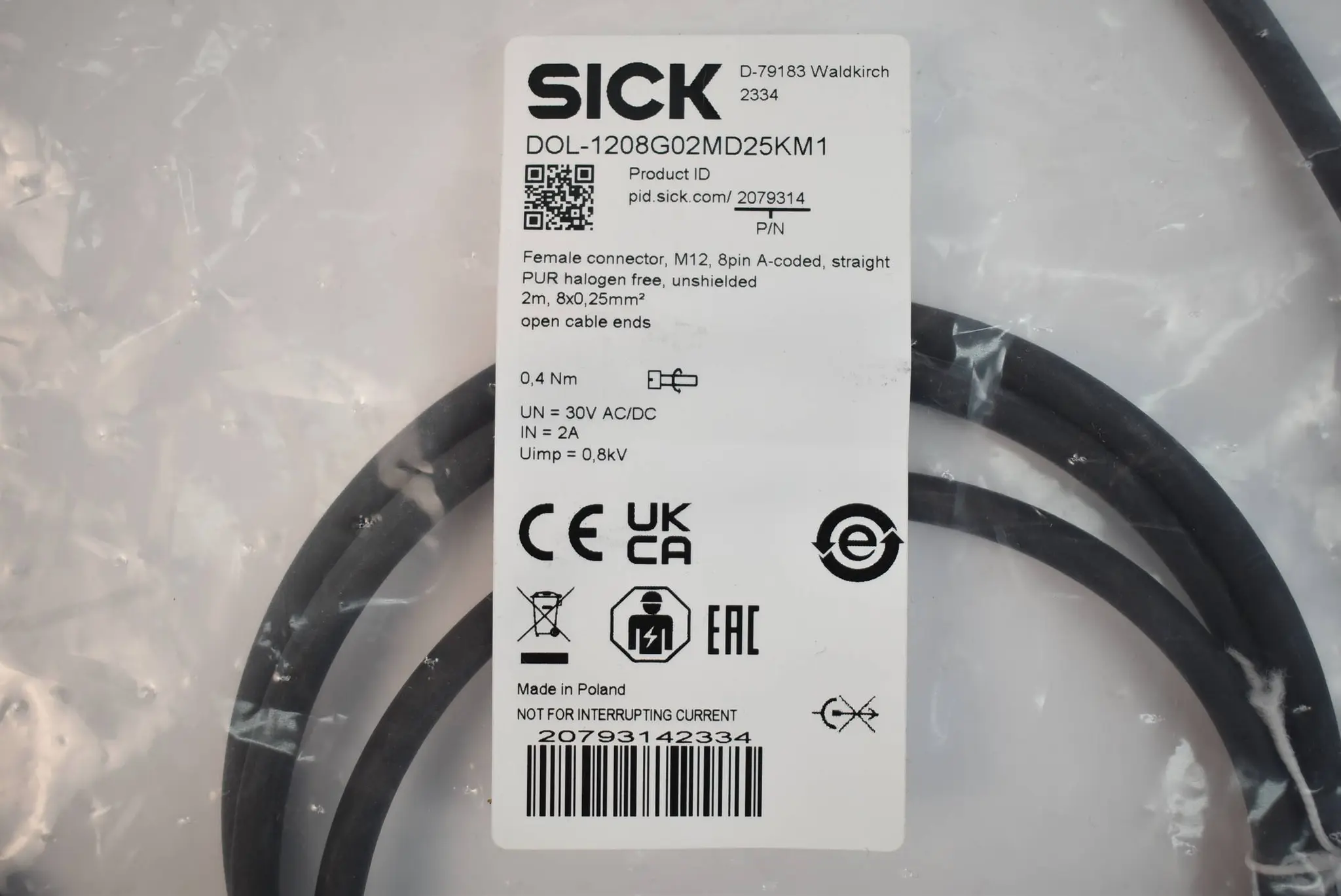 Produktfoto 1 von Sick Sensor-/Aktor-Leitung DOL-1208G02MD25KM1 ( 2079314 ) 2m