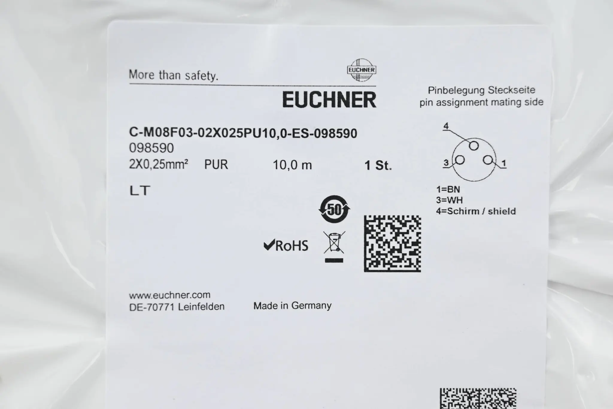 Produktfoto 1 von Euchner Anschlussleitung C-M08F03-02X025PU10,0-ES-098590 ( 098590 ) 10,0m