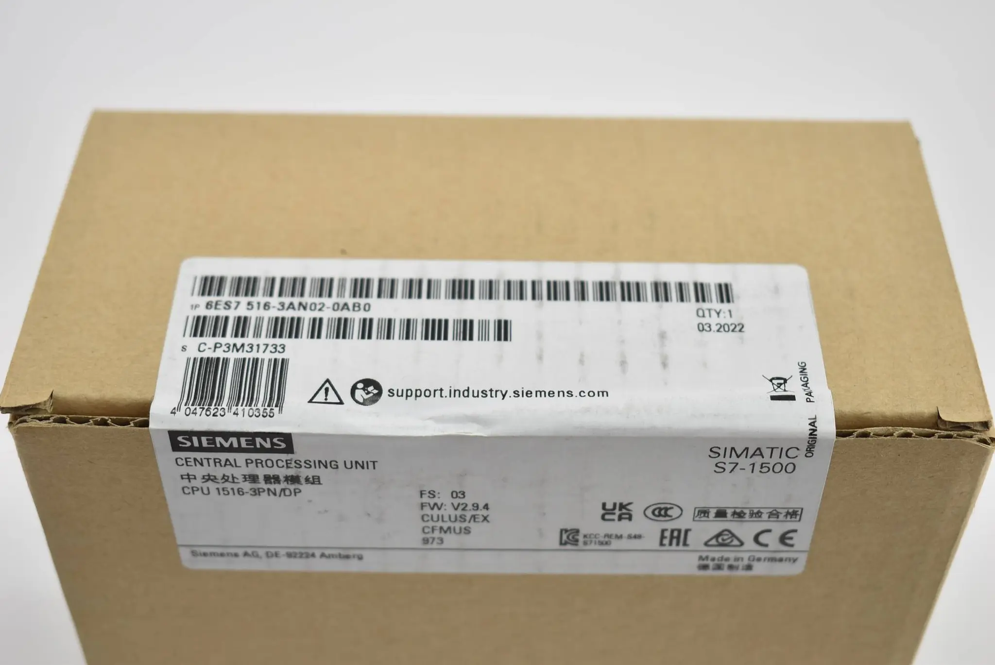 Produktfoto 1 von Siemens simatic S7-1500 6ES7 516-3AN02-0AB0 ( 6ES7516-3AN02-0AB0 ) E3