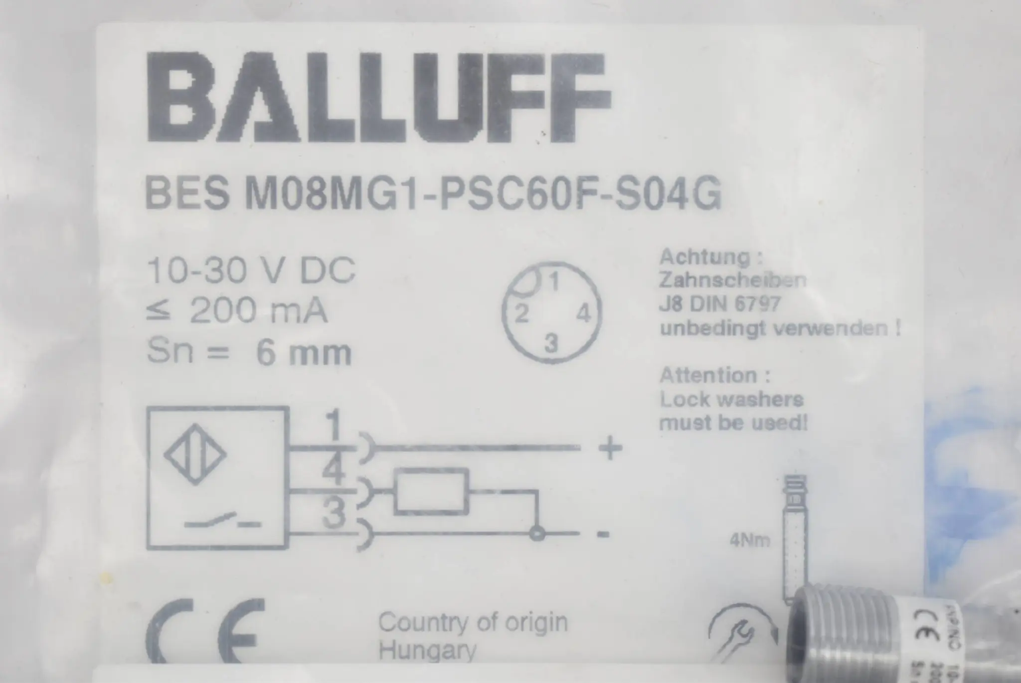 Produktfoto 1 von Balluff induktiver Sensor BES M08MG1-PSC60F-S04G