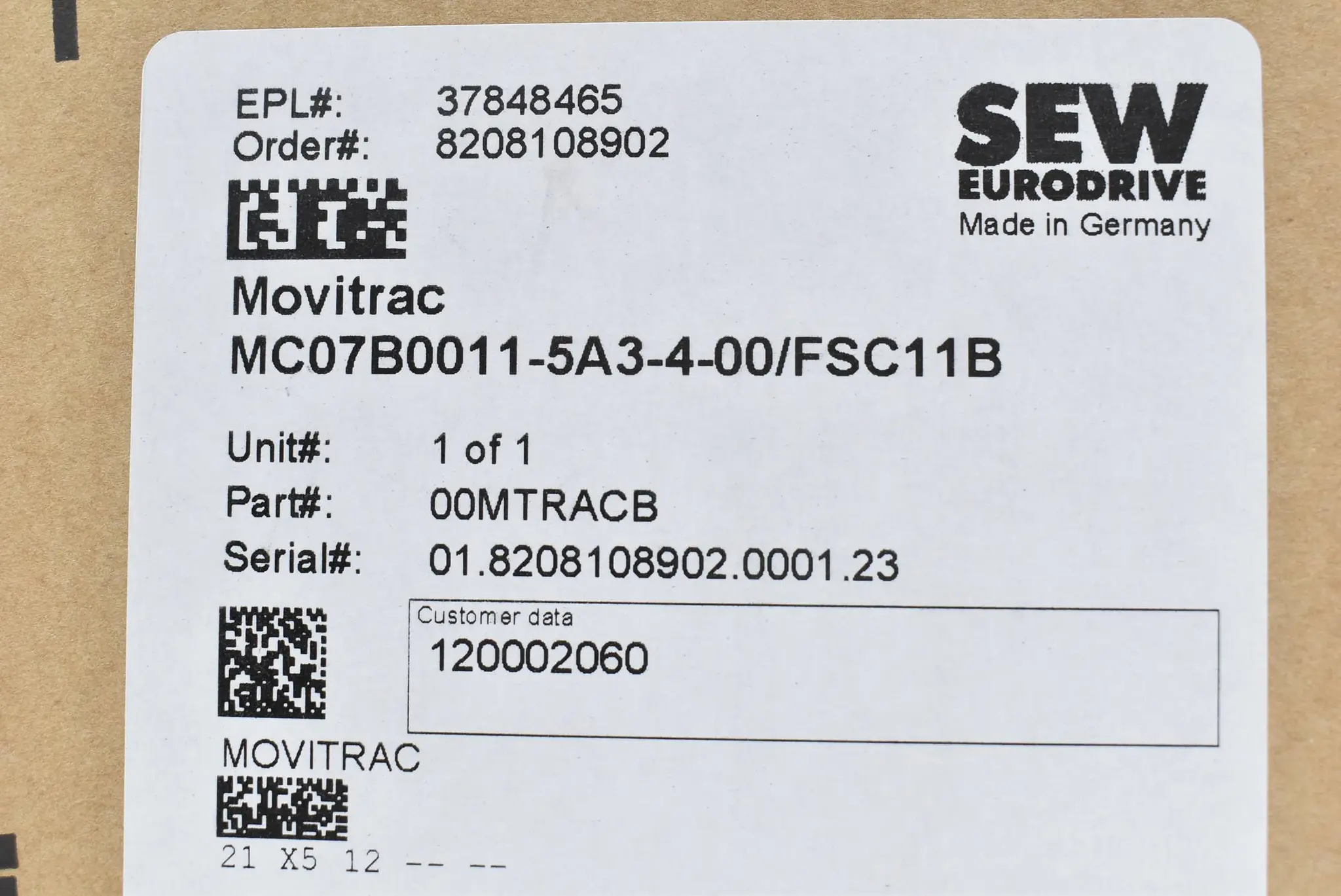 Produktfoto 1 von SEW Eurodrive Movitrac MC07B0011-5A3-4-00/FSC11B
