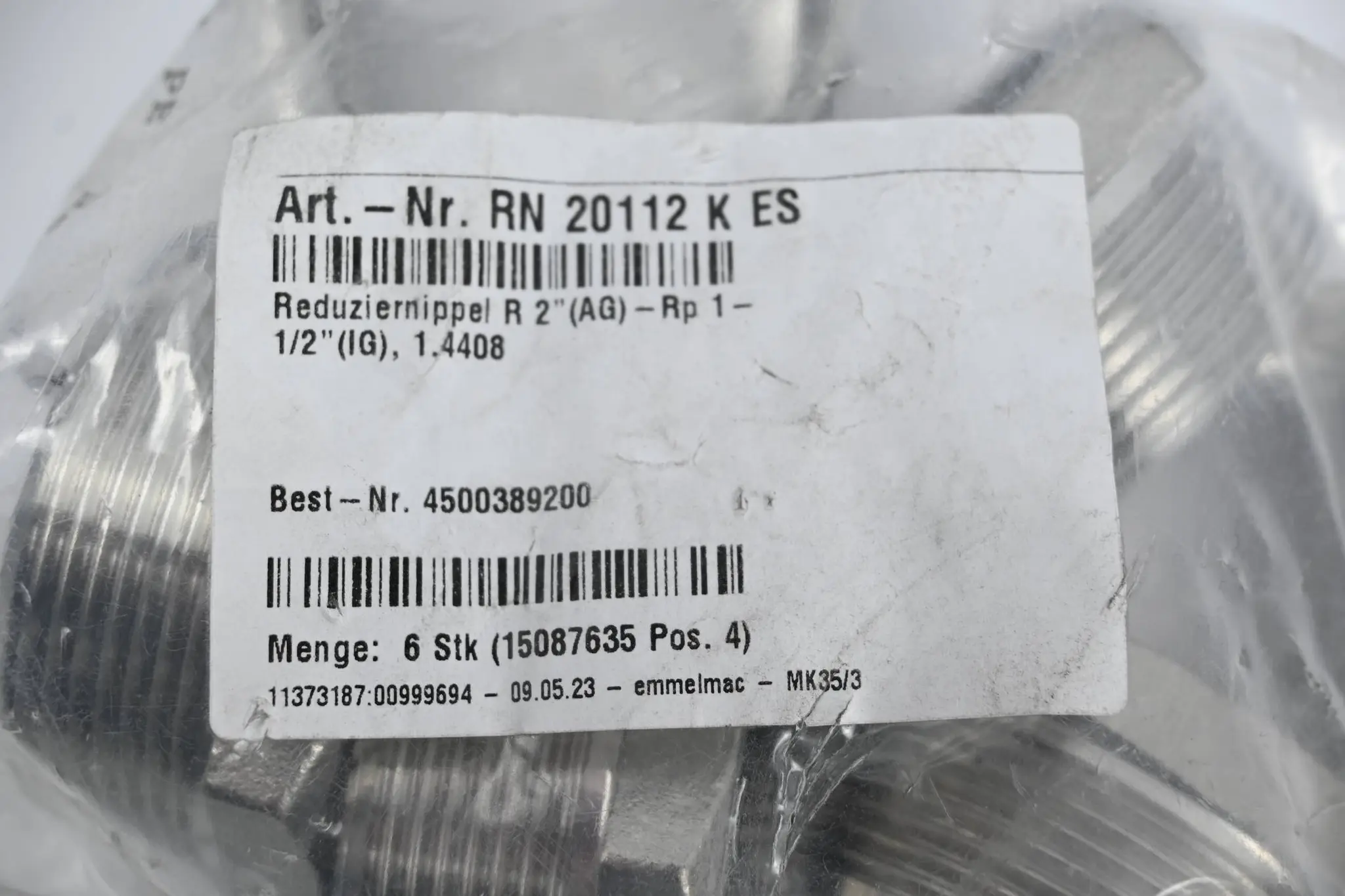Produktfoto 1 von 6 Stück Reduziernippel R2"(AG)-Rp 1-1/2"(IG) RN 20112 K ES ( RN20112KES )