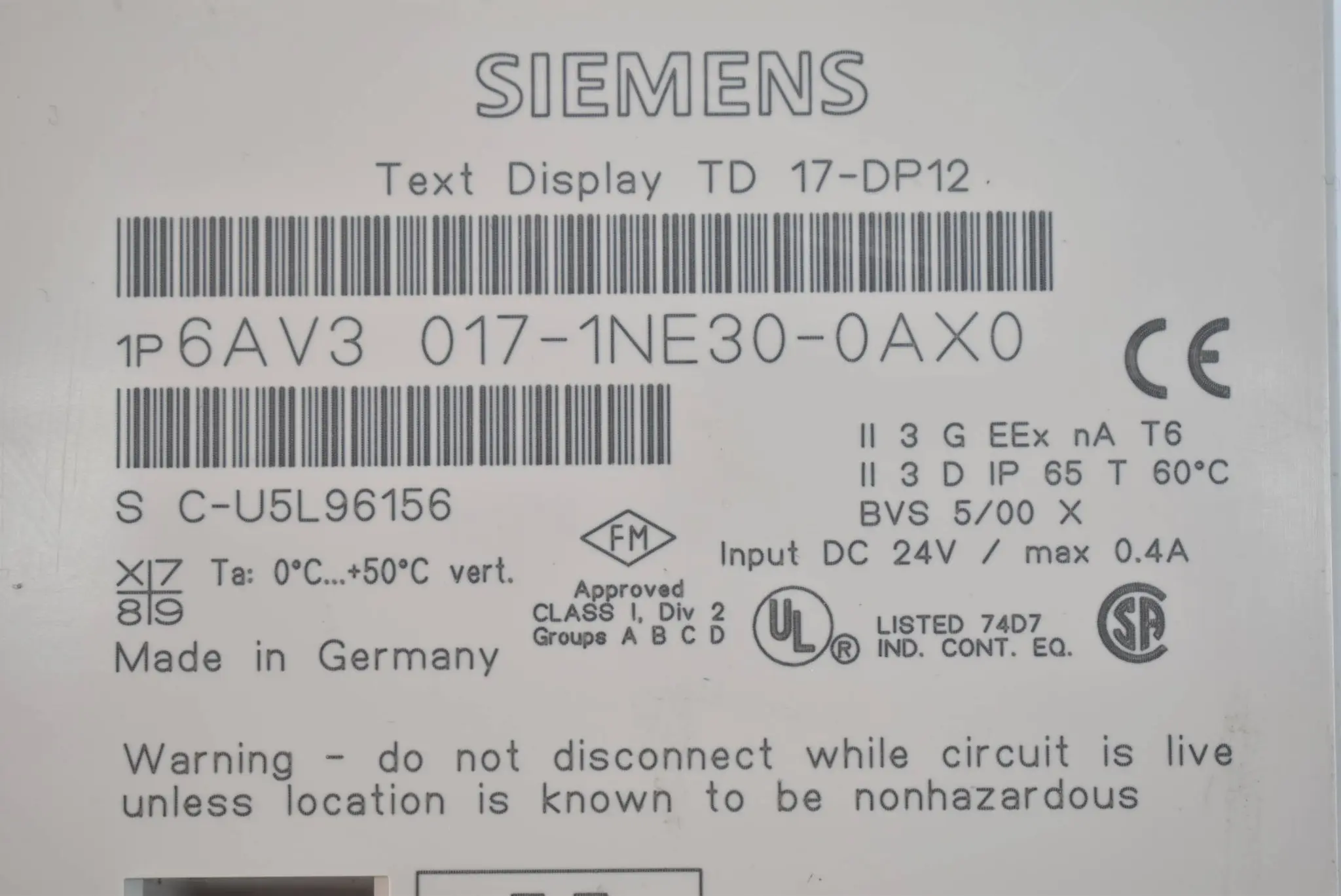 Produktfoto 1 von Siemens Backcover TD17-DP12 6AV3 017-1NE30-0AX0 ( 6AV3017-1NE30-0AX0 ) Zustand B