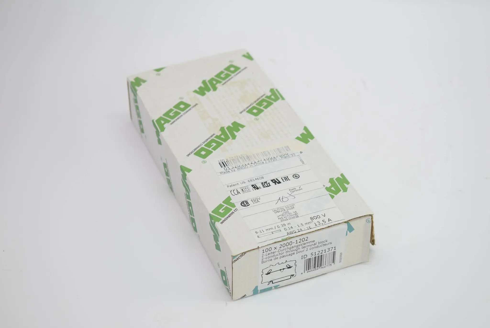 Produktfoto 1 von 100x Wago 2-Leiter-Durchgangsklemme 2000-1202 ( 20001202 )