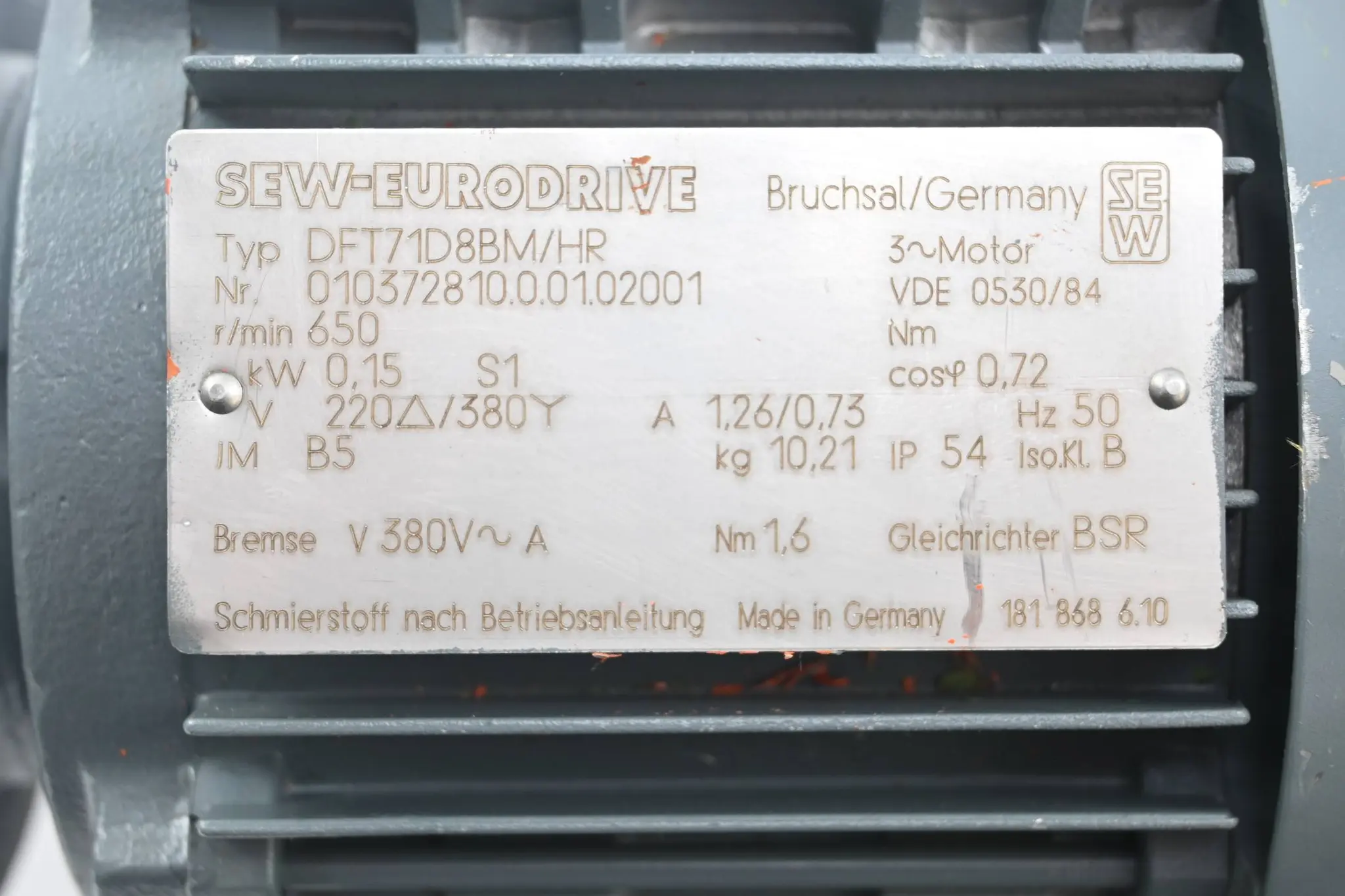 Produktfoto 1 von SEW Eurodrive Getriebemotor DFT71D8BM/HR ( DFT71 D8BM/HR ) 50Hz 0,15kW 650/min
