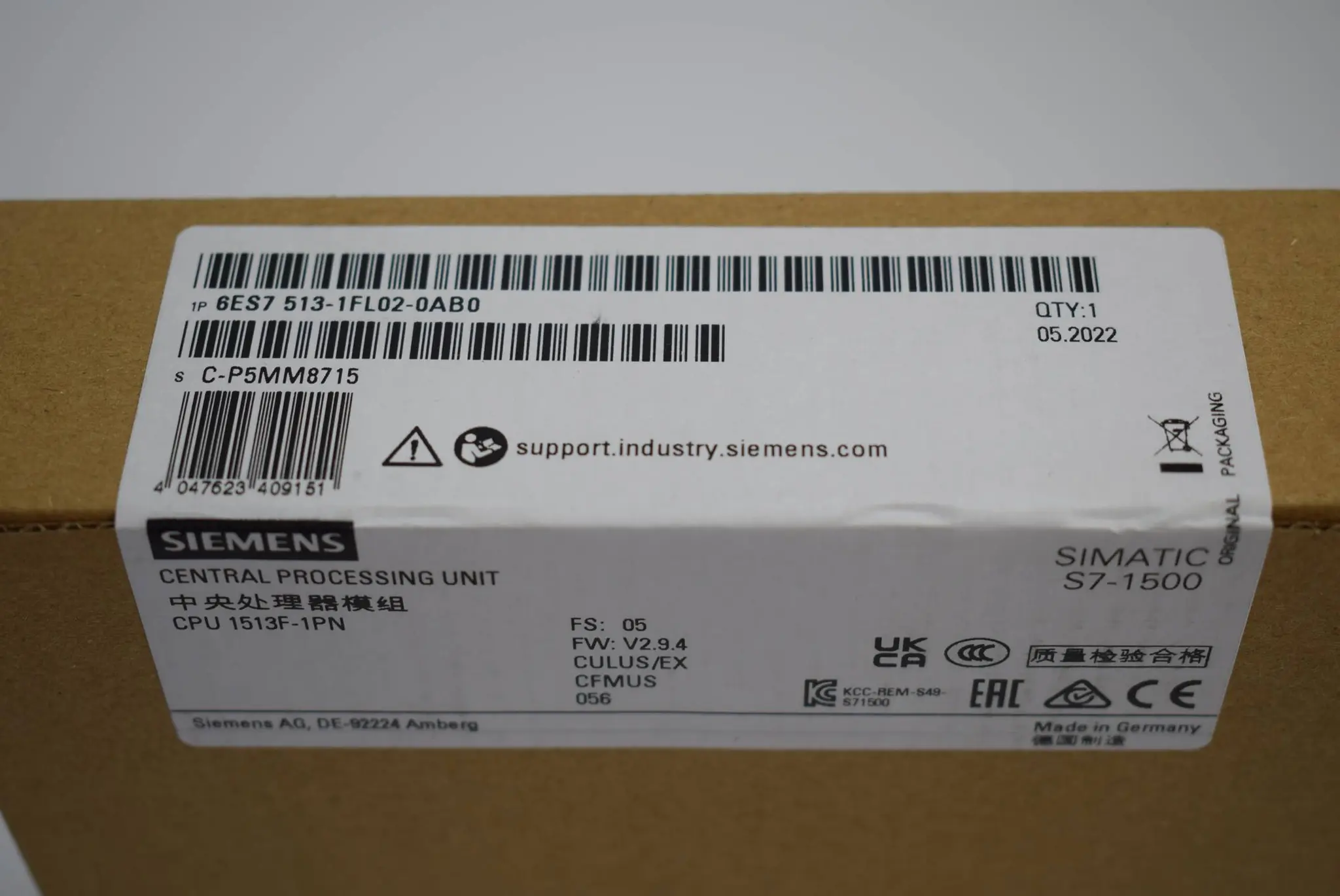 Produktfoto 1 von Siemens Simatic S7-1500 6ES7513-1FL02-0AB0 ( 6ES7 513-1FL02-0AB0 ) E5