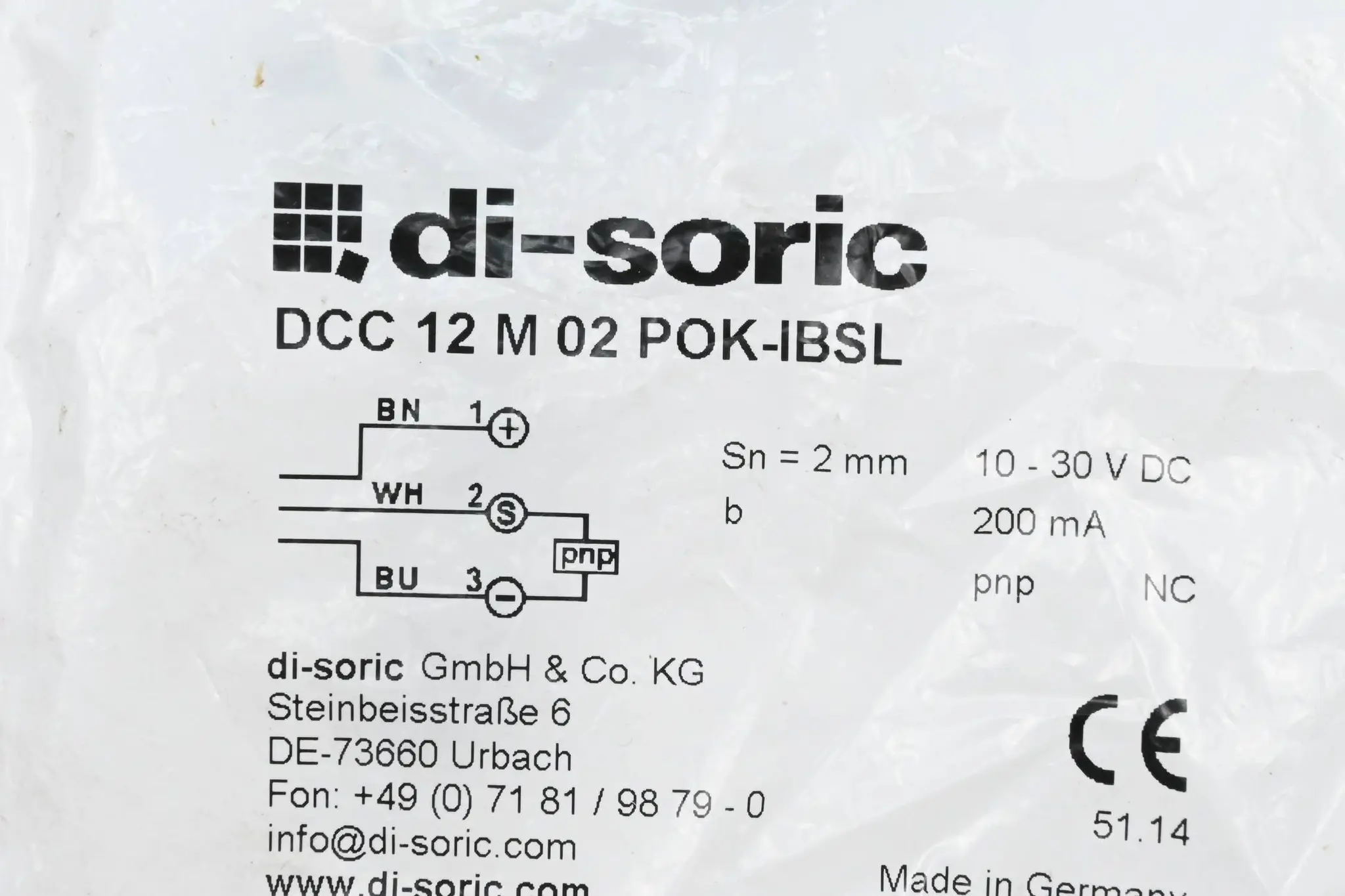Produktfoto 1 von Di-soric Induktiver Näherungssensor DCC 12 M 02 POK-IBSL ( 206634 )