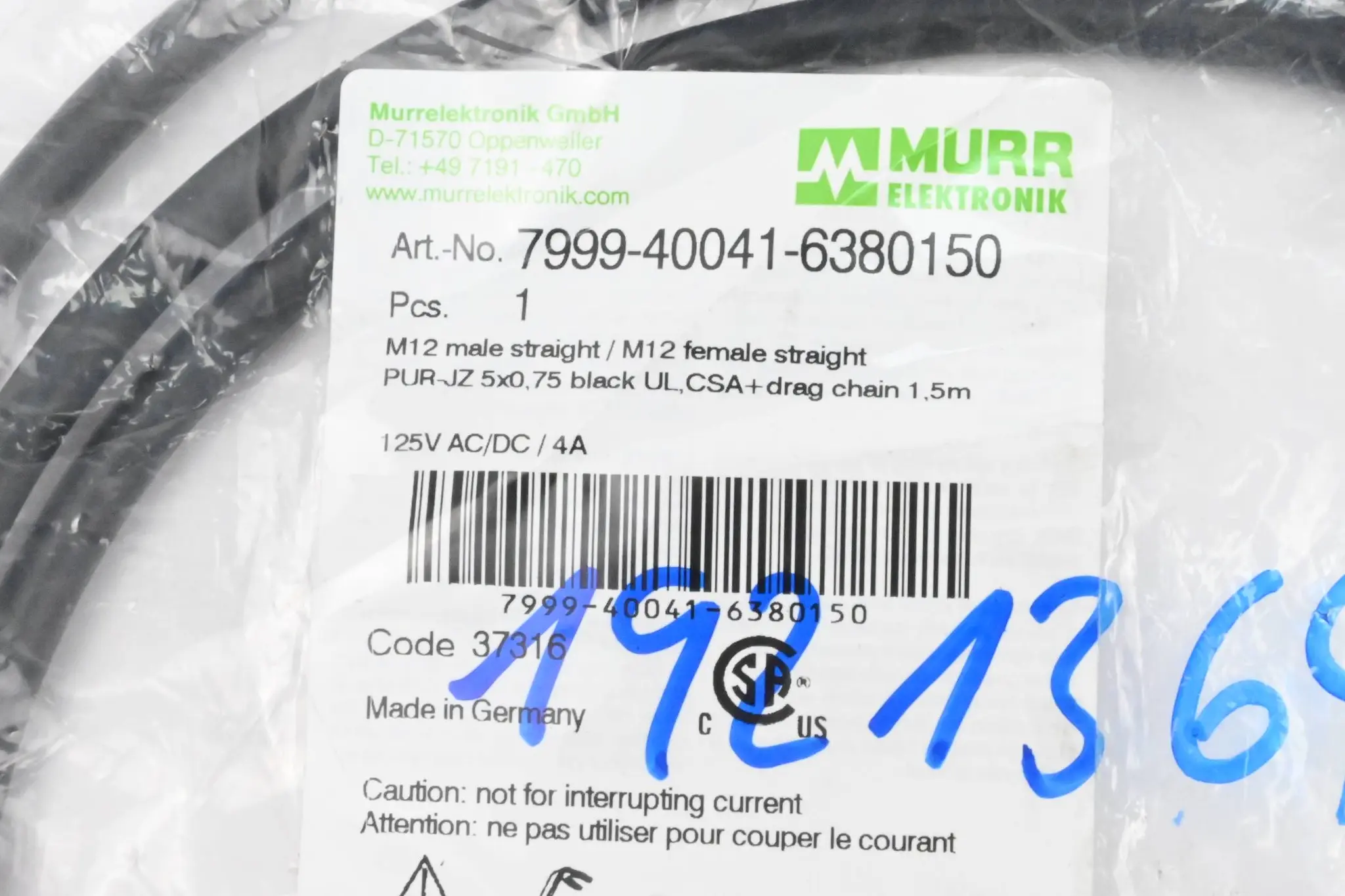 Produktfoto 1 von Murr Elektronik Steckverbinder 7999-40041-6380150 1,5m
