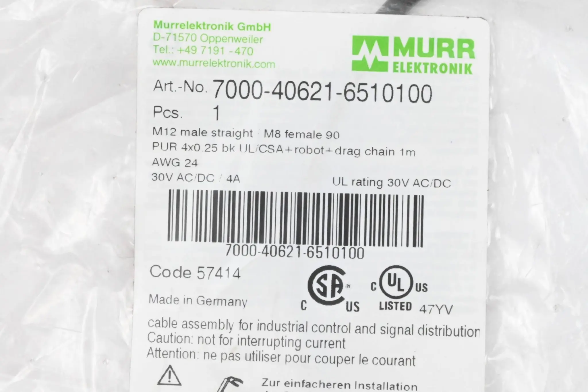Produktfoto 1 von Murr Elektronik Steckverbinder 7000-40621-6510100 1m